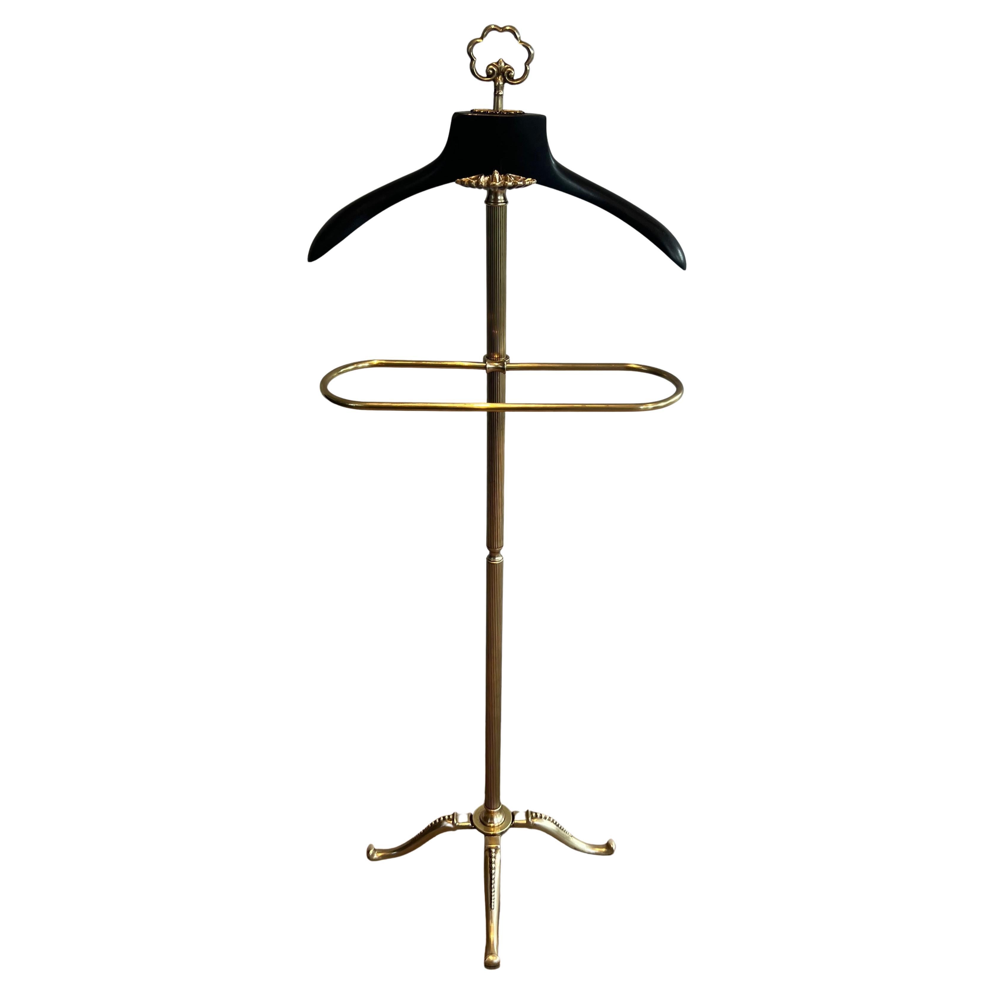 Neoclassical Style Brass and Black Lacquered Wood Valet. Maison Jansen Style For Sale