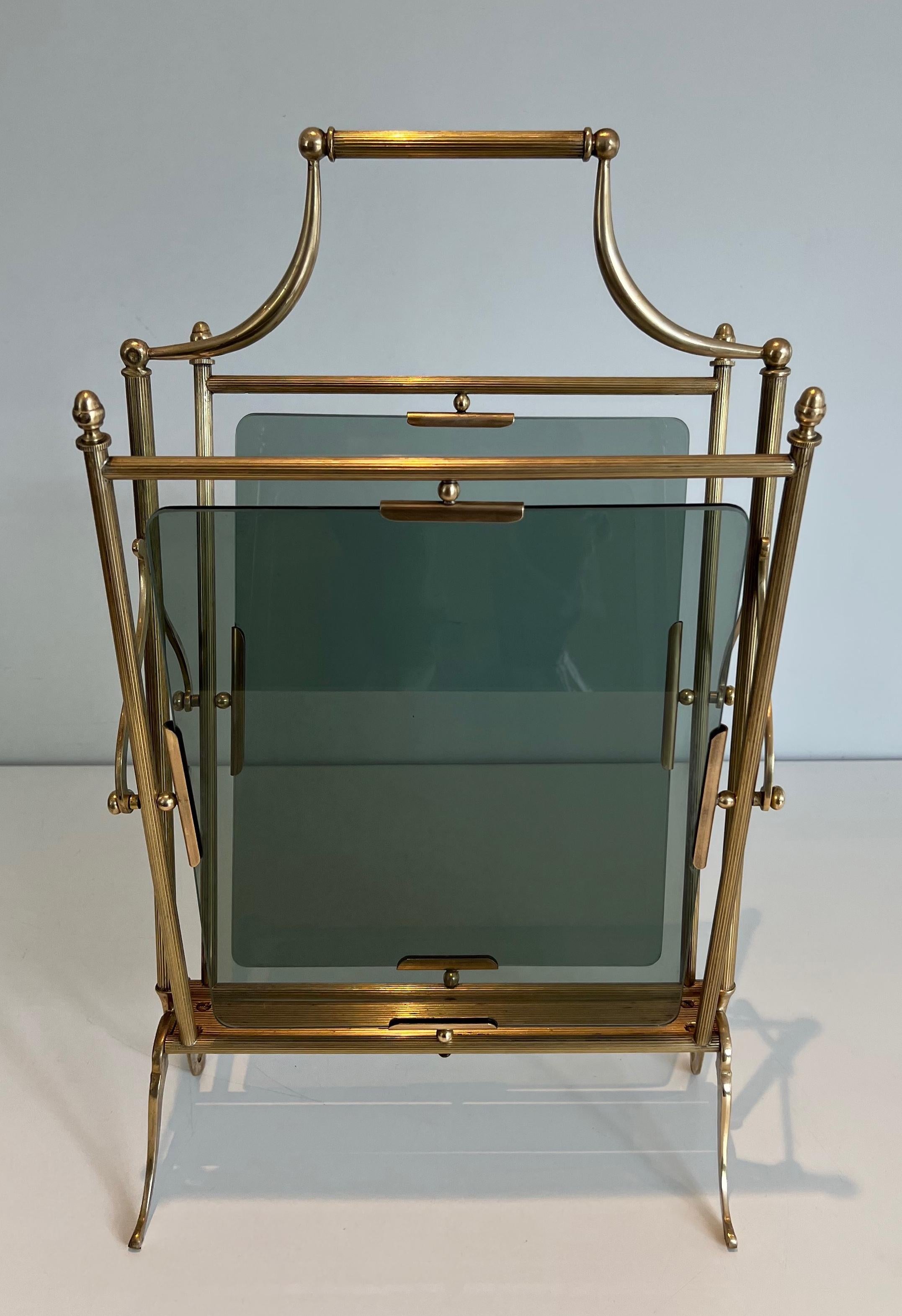 Portariviste in ottone e vetro bluastro in stile neoclassico, Maison Jansen in vendita 13