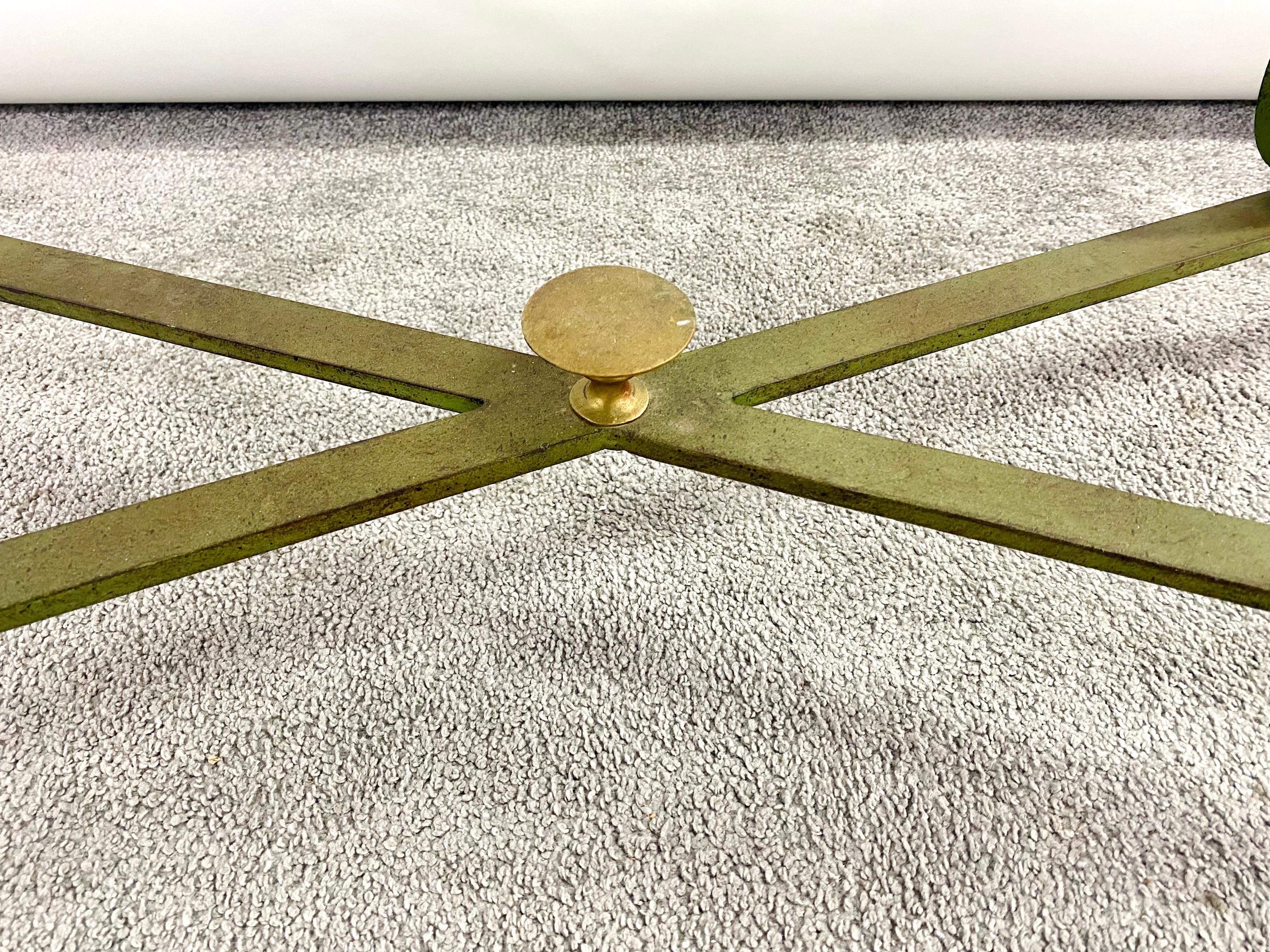 Neoclassical Style Brass and Cast Iron Coffee Table with Glass Top For Sale 4