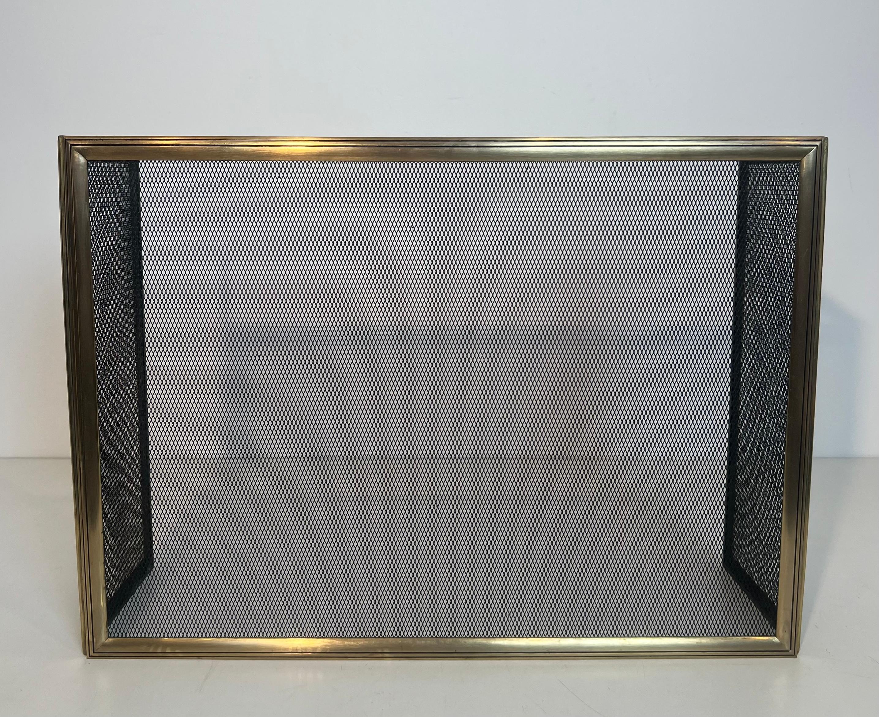Neoclassical Style Brass and Grilling 3 Panels Fireplace Screen For Sale 6