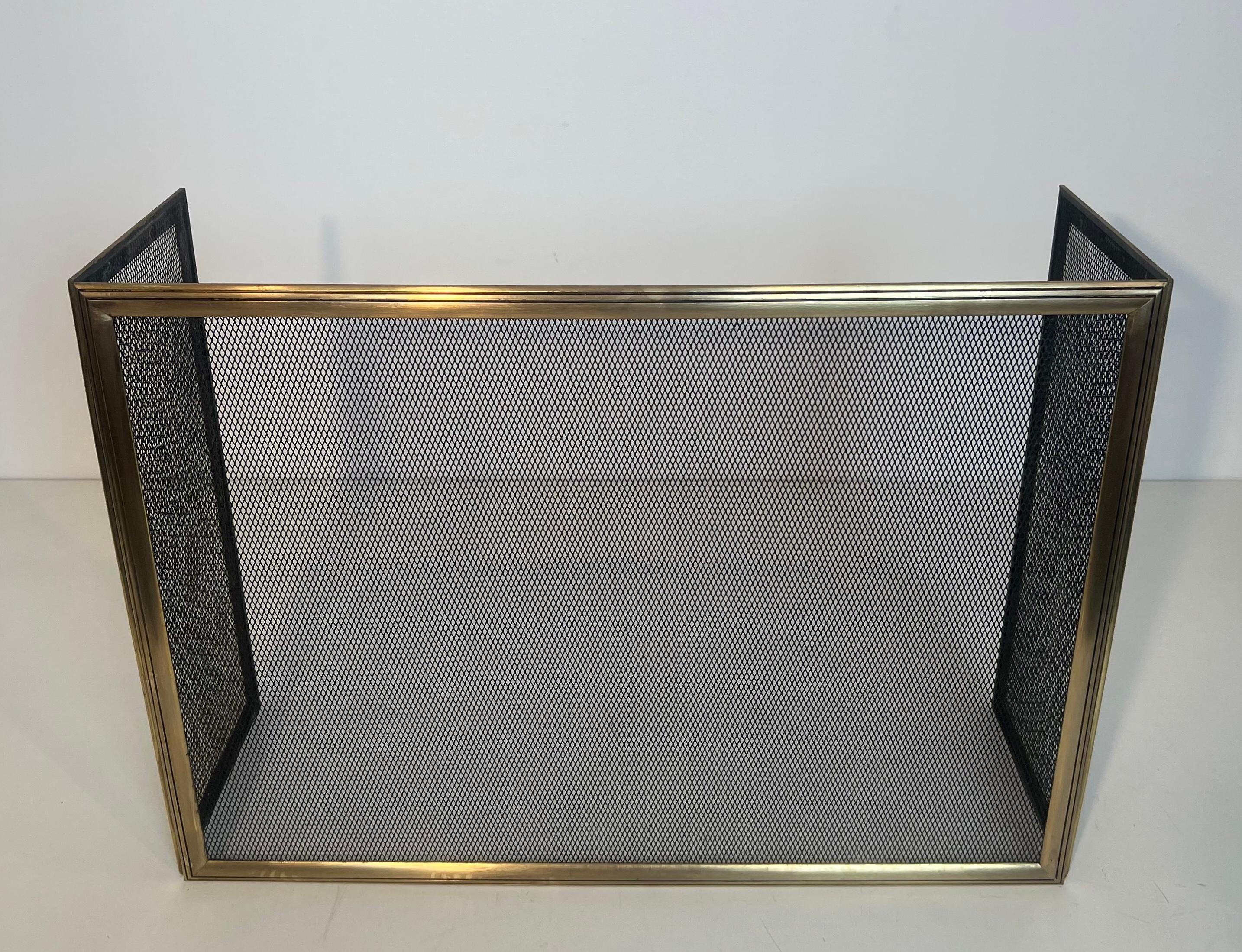 Neoclassical Style Brass and Grilling 3 Panels Fireplace Screen For Sale 7