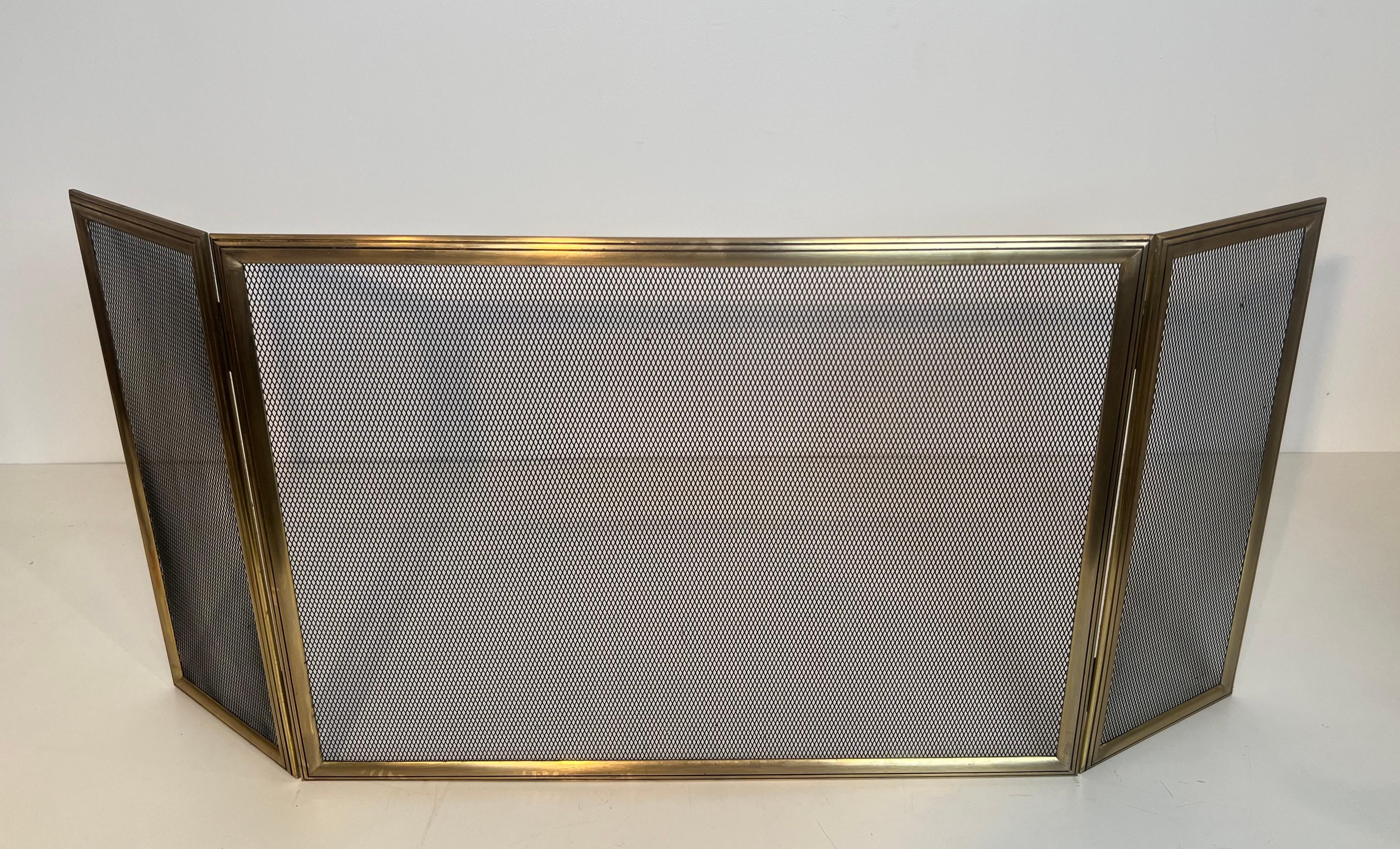 Neoclassical Style Brass and Grilling 3 Panels Fireplace Screen For Sale 10