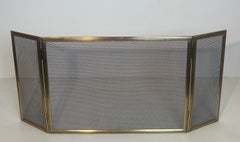 Neoclassical Style Brass and Grilling 3 Panels Fireplace Screen