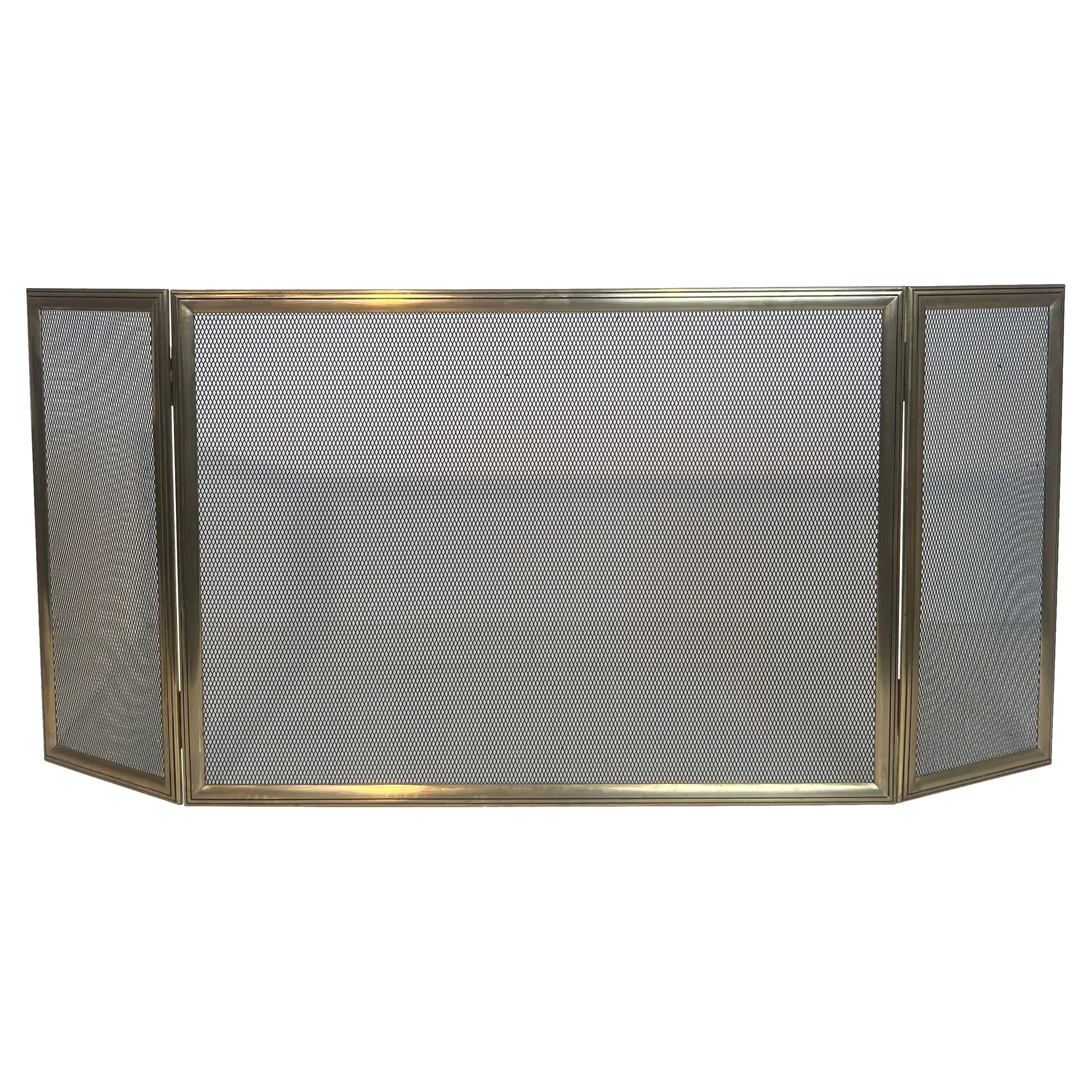 Neoclassical Style Brass and Grilling 3 Panels Fireplace Screen