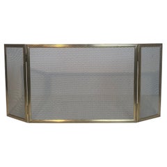 Neoclassical Style Brass and Grilling 3 Panels Fireplace Screen