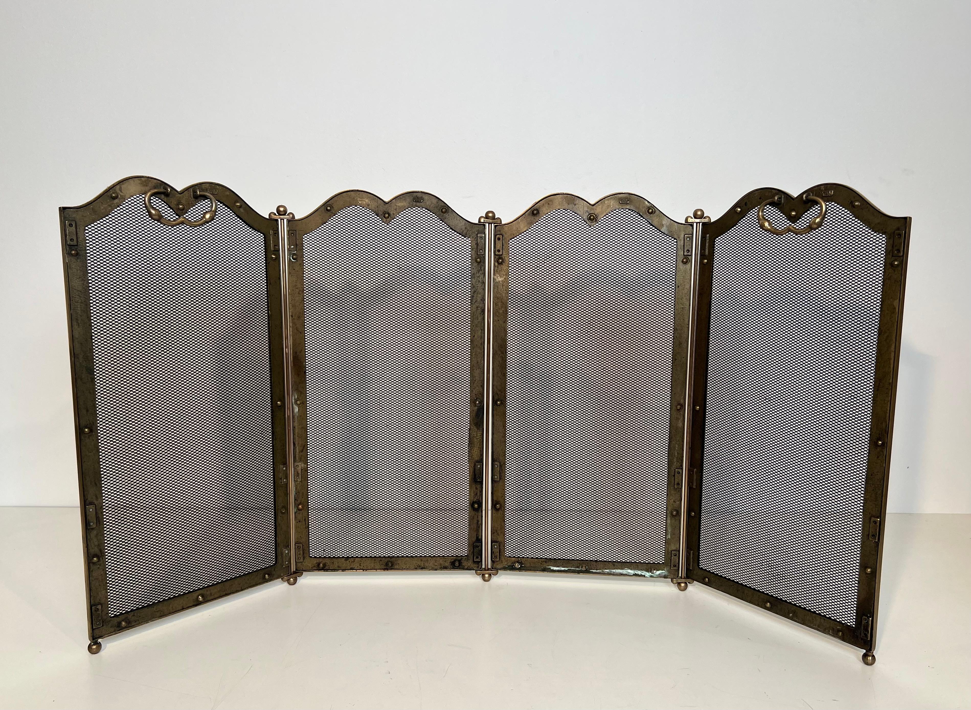 Paravento per caminetto a 4 pannelli in ottone e griglia in stile neoclassico in vendita 7