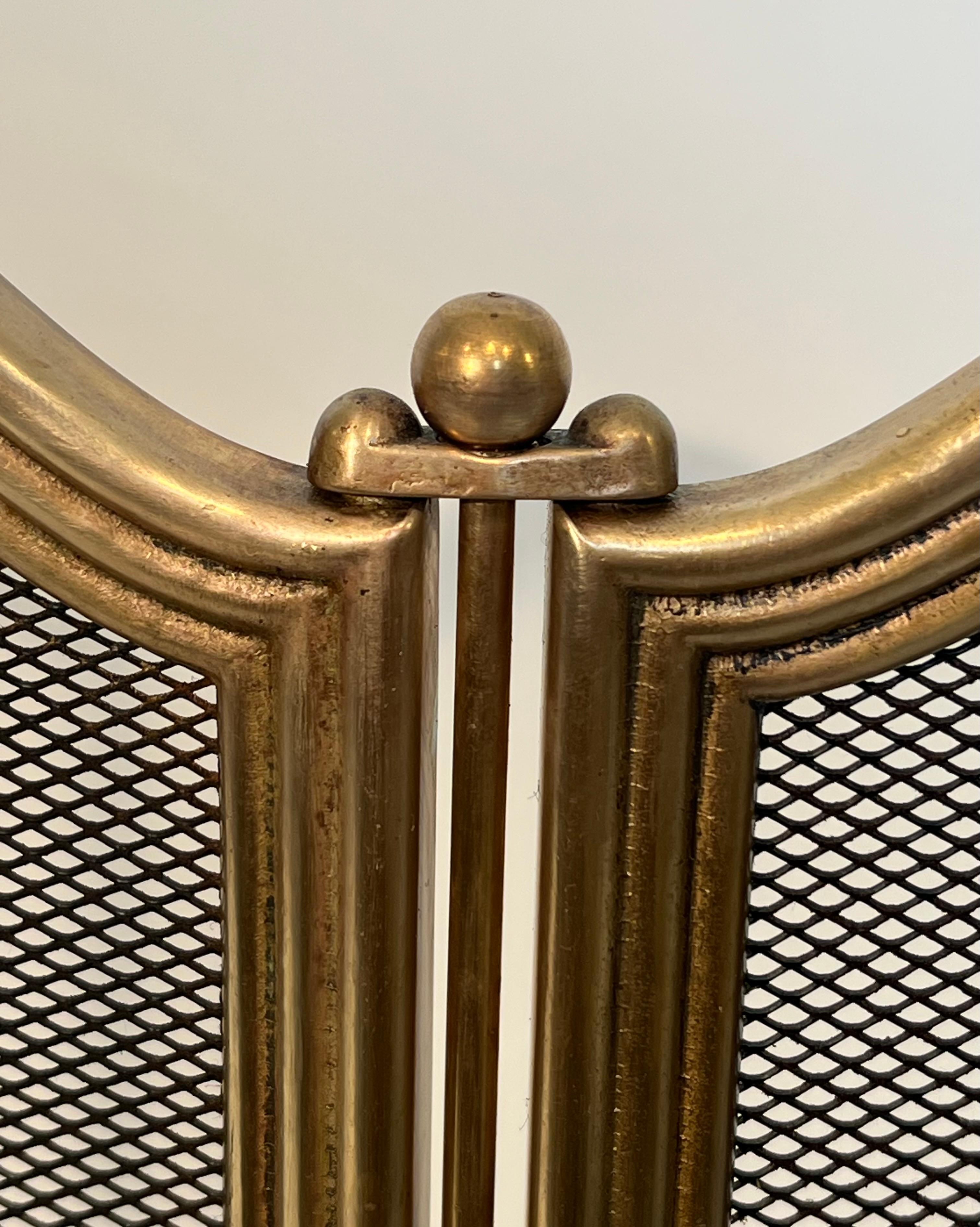 Paravento per caminetto a 4 pannelli in ottone e griglia in stile neoclassico in vendita 9