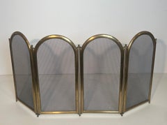 Neoclassical style brass and grilling 4 panels fireplace screen