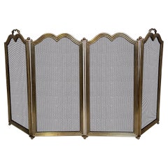 Paravento per caminetto a 4 pannelli in ottone e griglia in stile neoclassico