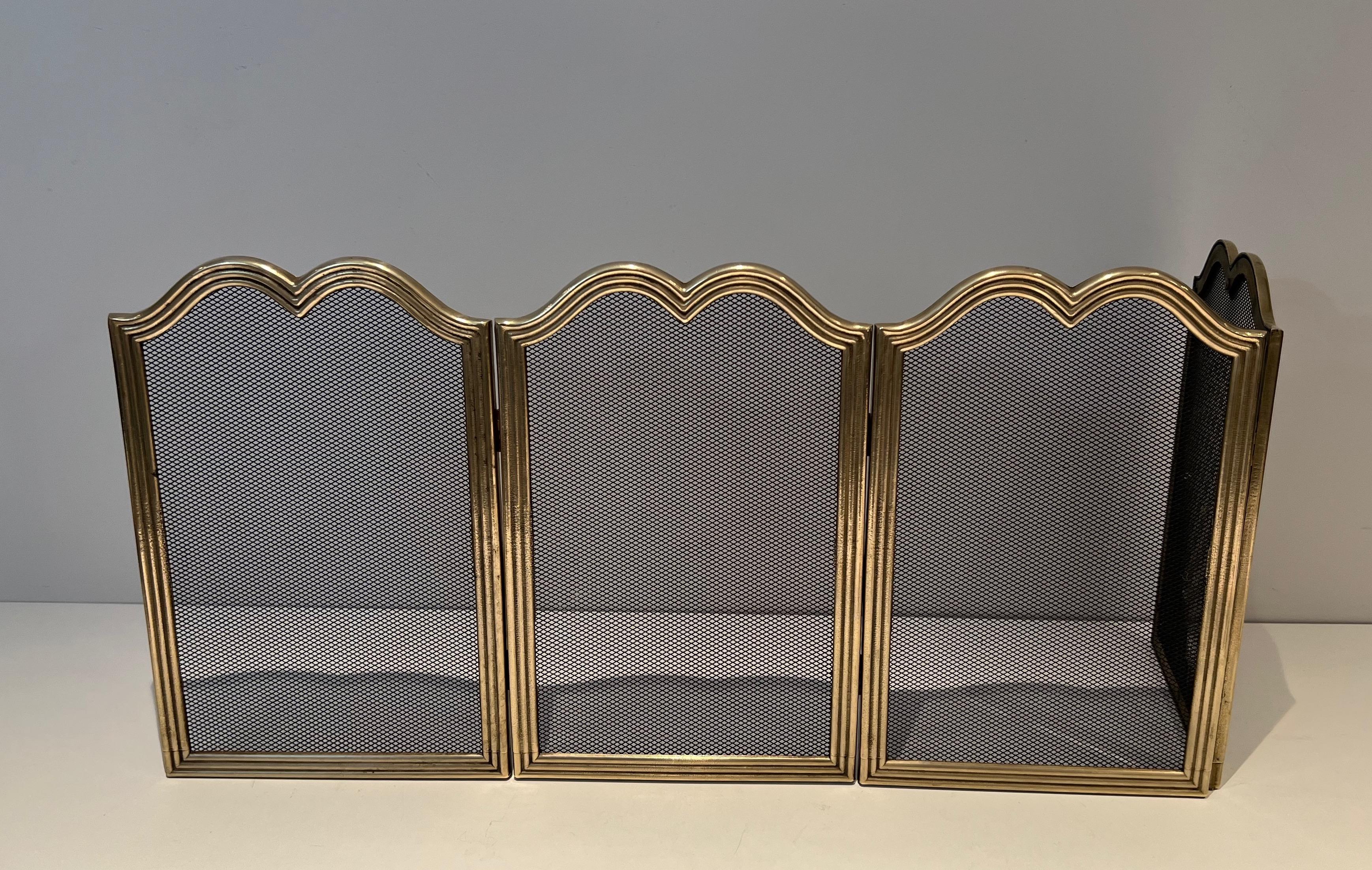 Neoclassical Style Brass and Grilling Fireplace Screen  For Sale 7