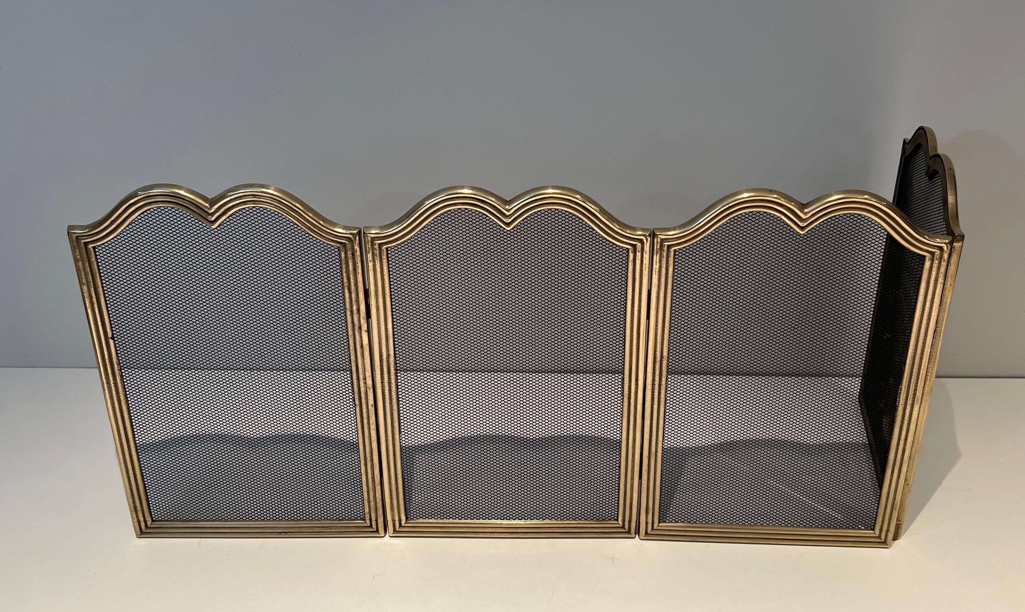 Neoclassical Style Brass and Grilling Fireplace Screen  For Sale 11