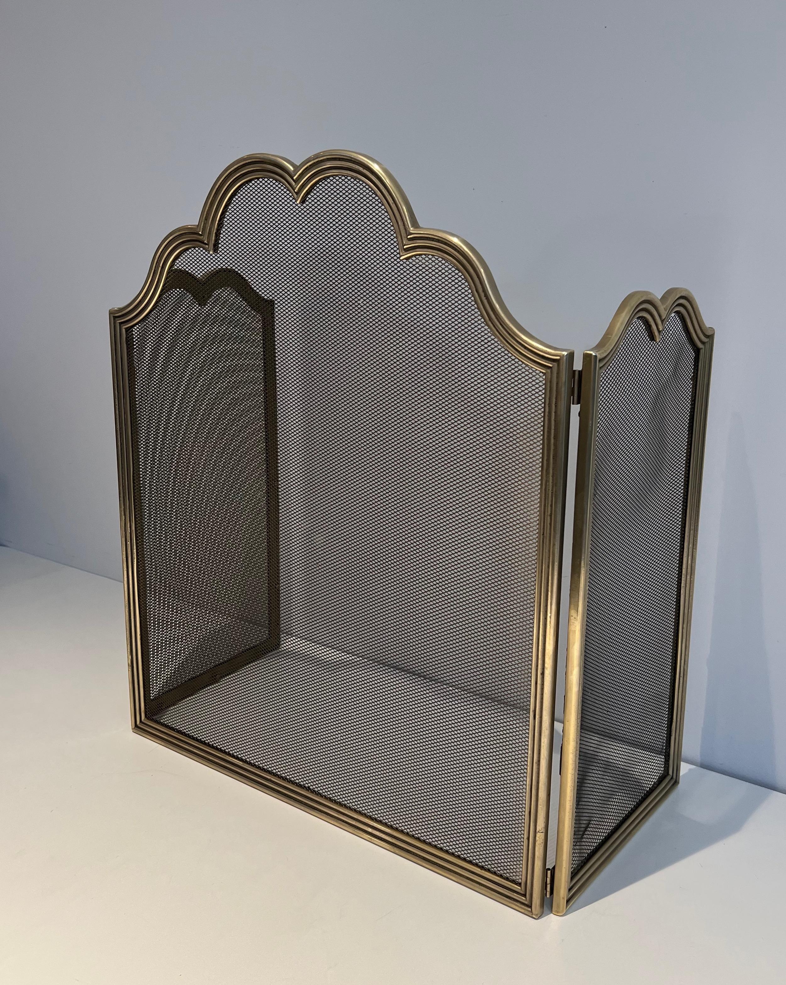French Neoclassical Style Brass and Grilling Fireplace Screen  For Sale