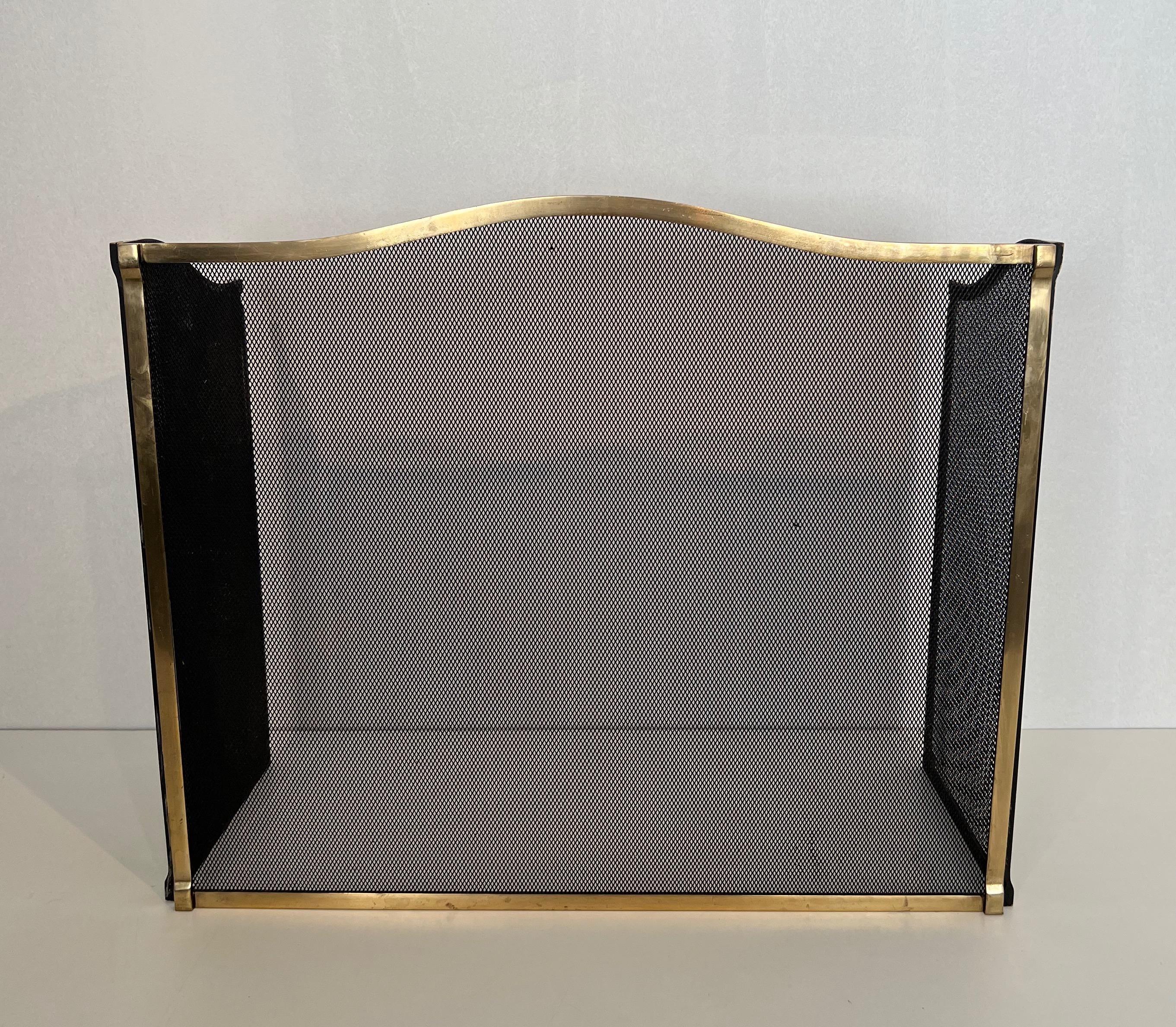 French Neoclassical Style Brass and Grilling Fireplace Screen For Sale