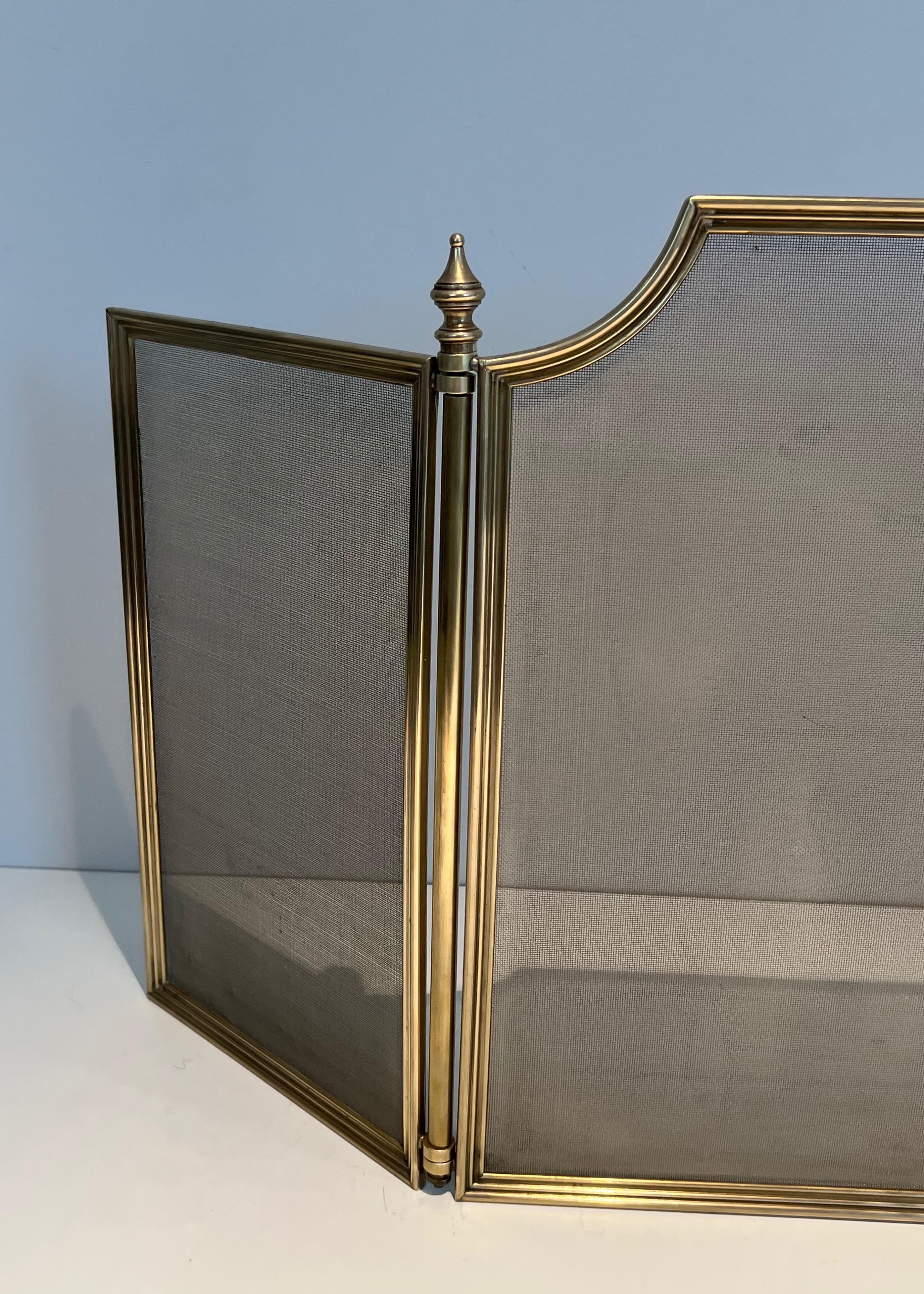 Mid-20th Century Neoclassical Style Brass and Grilling Fireplace Screen