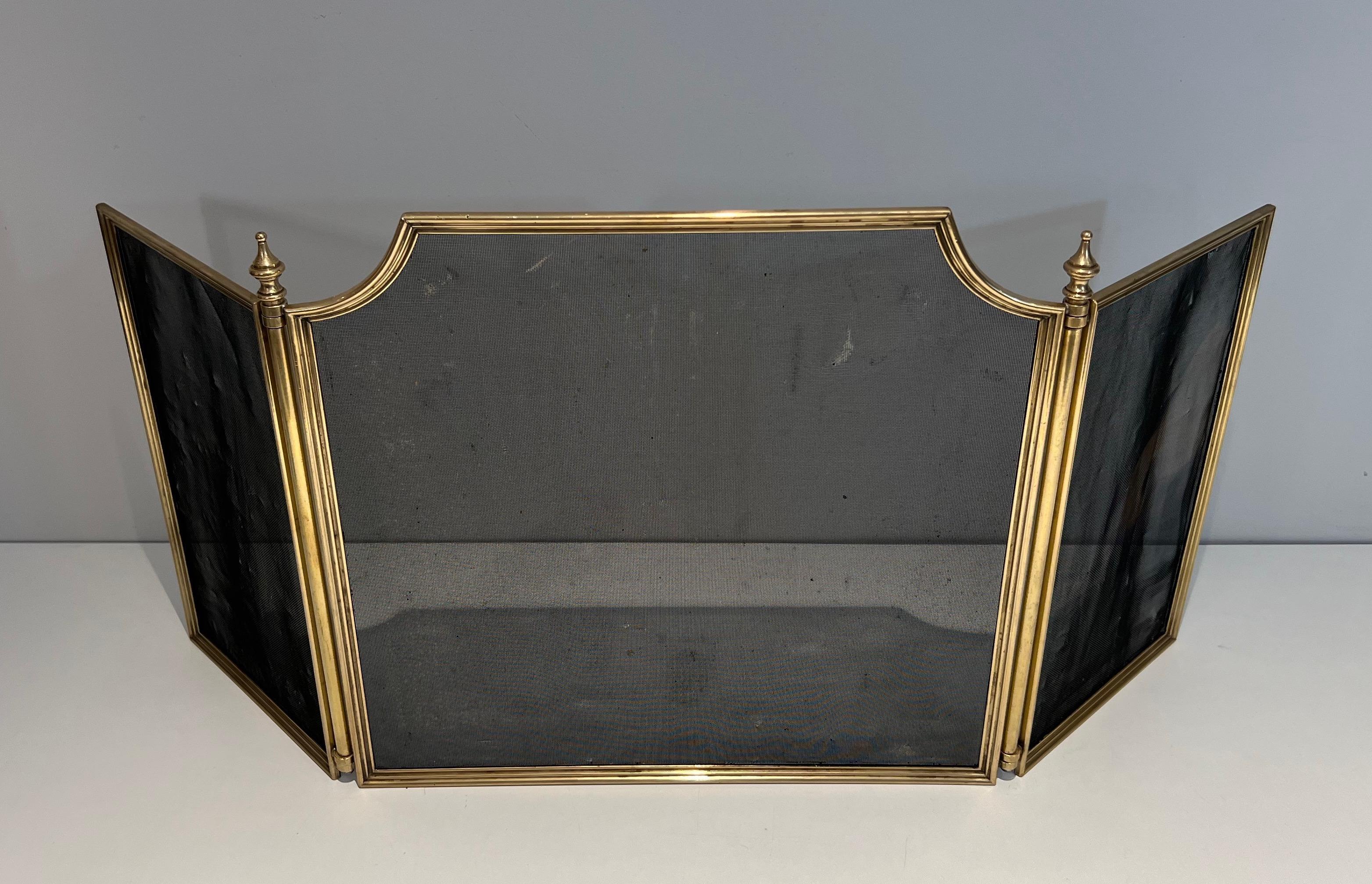 Late 20th Century Neoclassical Style Brass and Grilling Fireplace Screen  For Sale