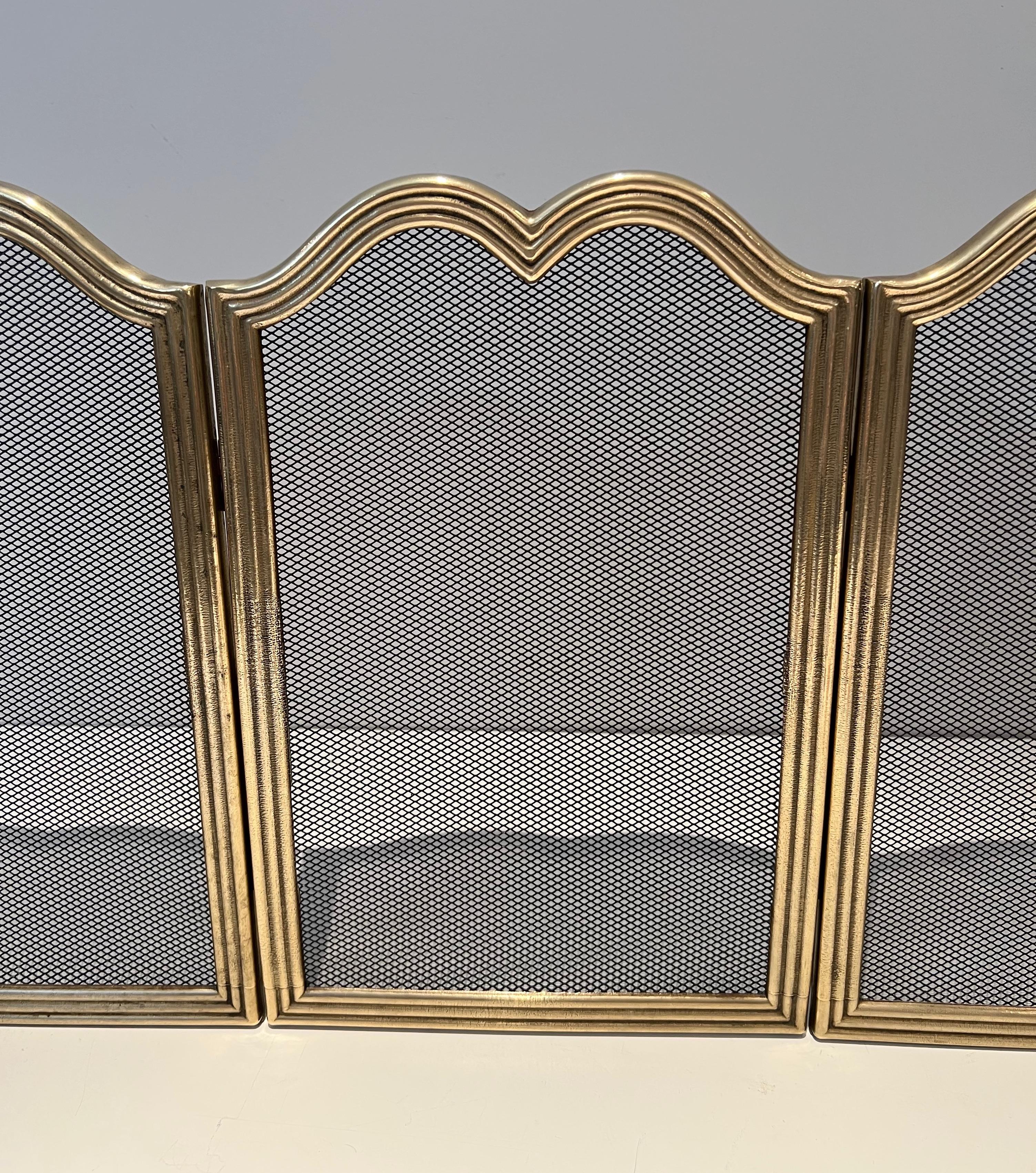 Neoclassical Style Brass and Grilling Fireplace Screen  For Sale 2