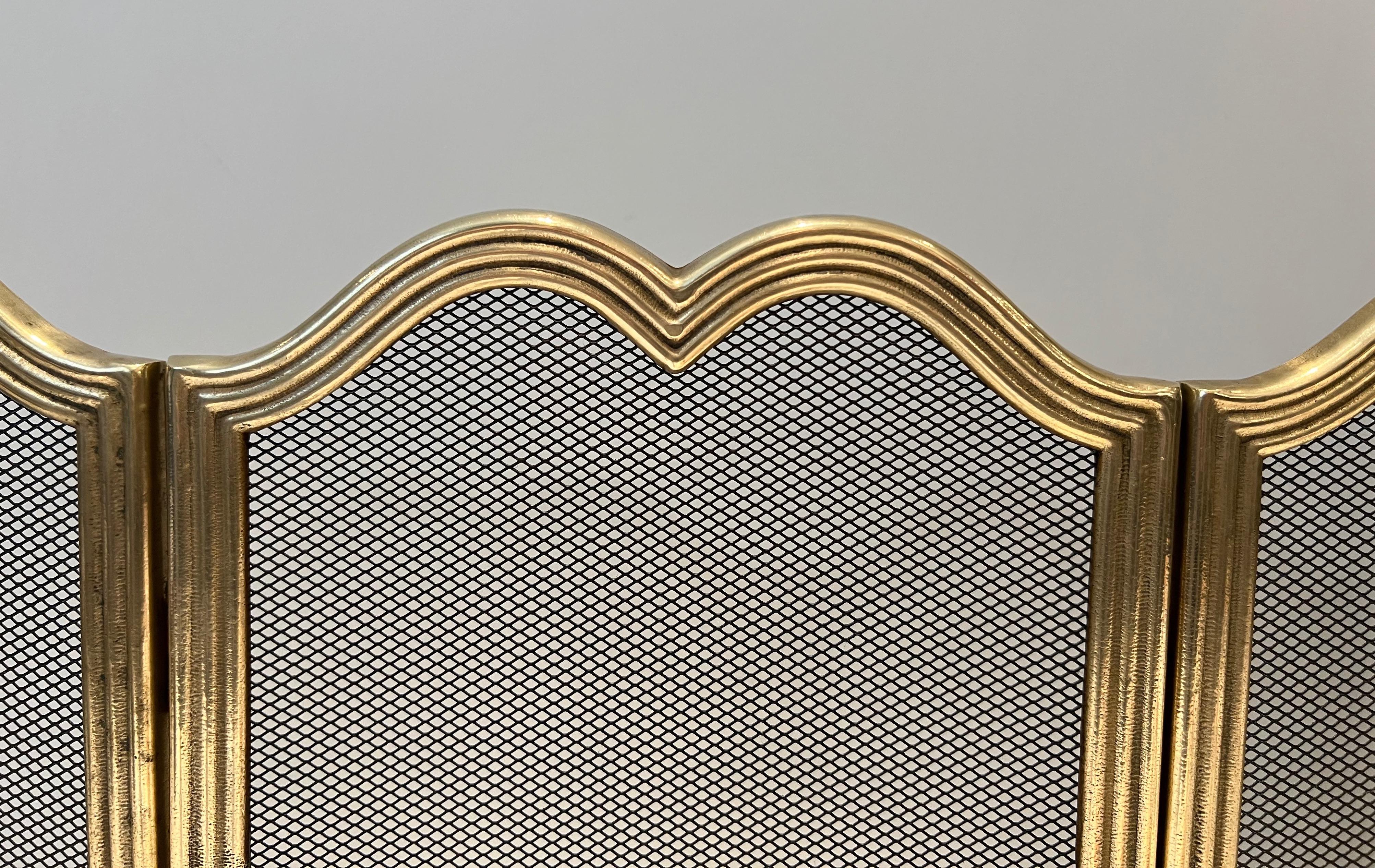 Neoclassical Style Brass and Grilling Fireplace Screen  For Sale 3