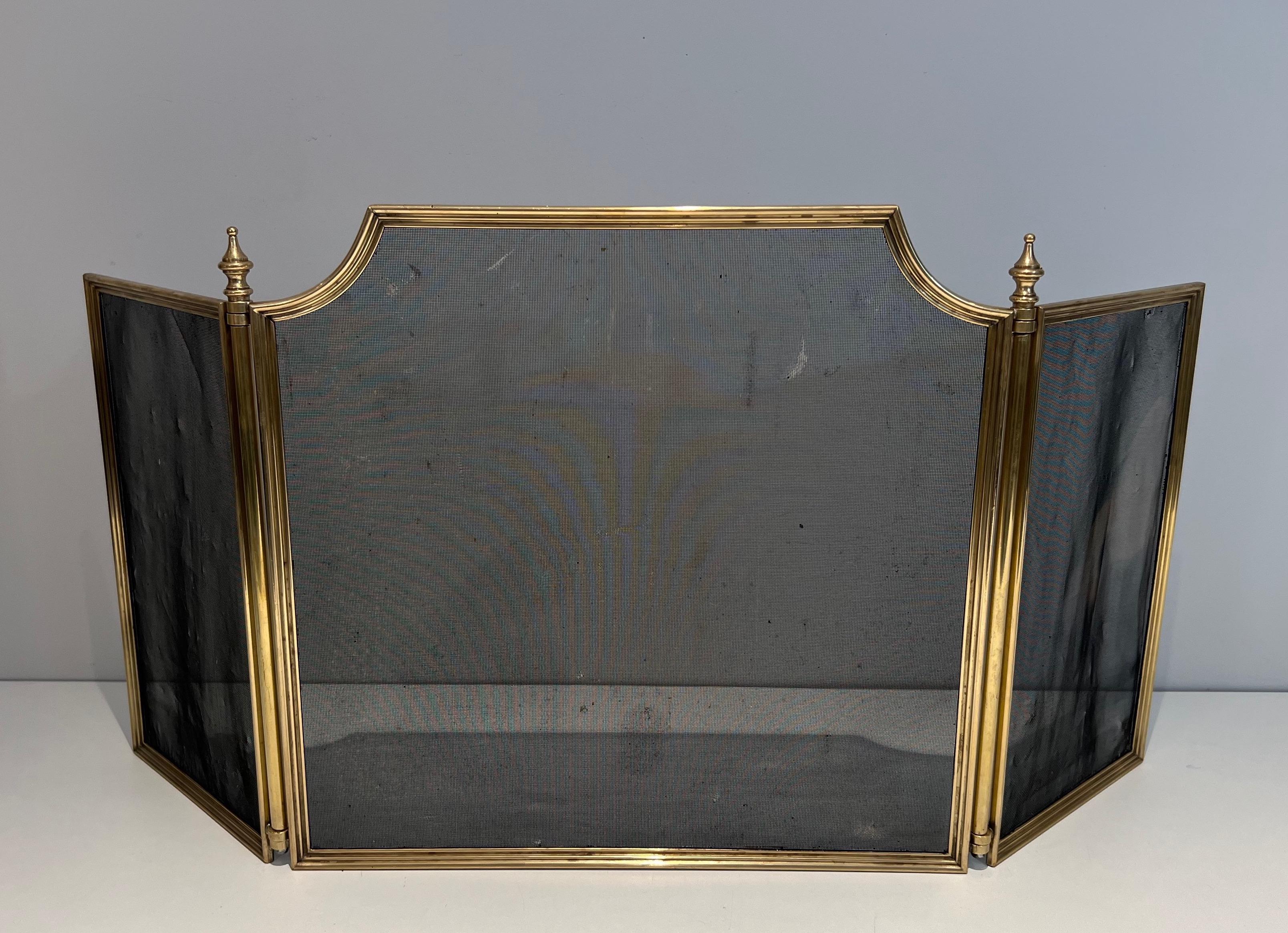 Neoclassical Style Brass and Grilling Fireplace Screen  For Sale 4