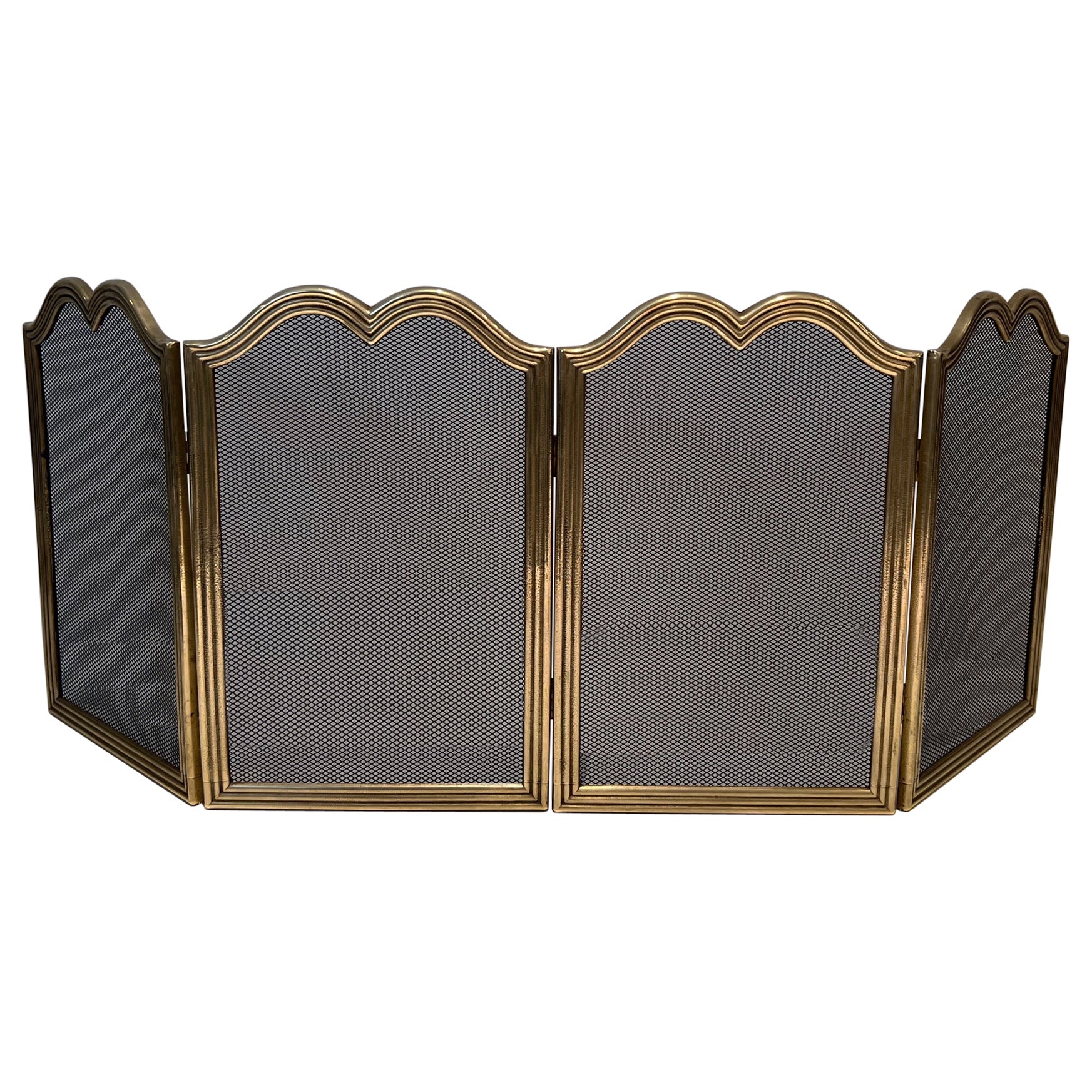 Neoclassical Style Brass and Grilling Fireplace Screen