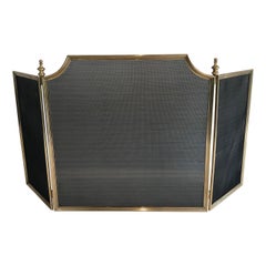 Neoclassical Style Brass and Grilling Fireplace Screen, French, Circa 1970