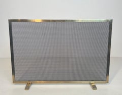 Neoclassical Style Brass and Grilling Fireplace Screen. French work. Circa 1970