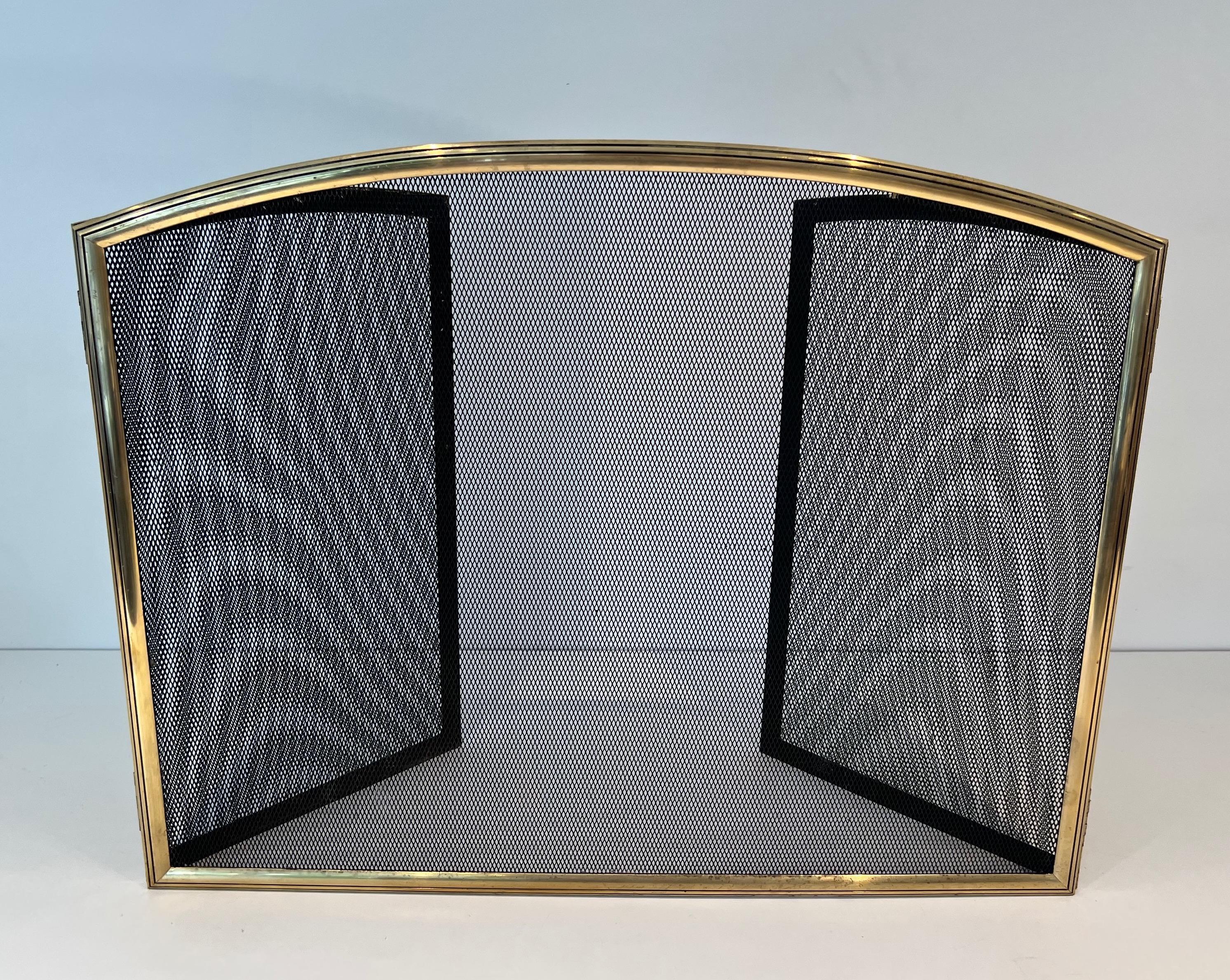 Neoclassical Style Brass and Grilling Fireplace Screen with 3 Panels For Sale 6