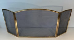 Pare-feu de style néoclassique en laiton et grille avec 3 panneaux