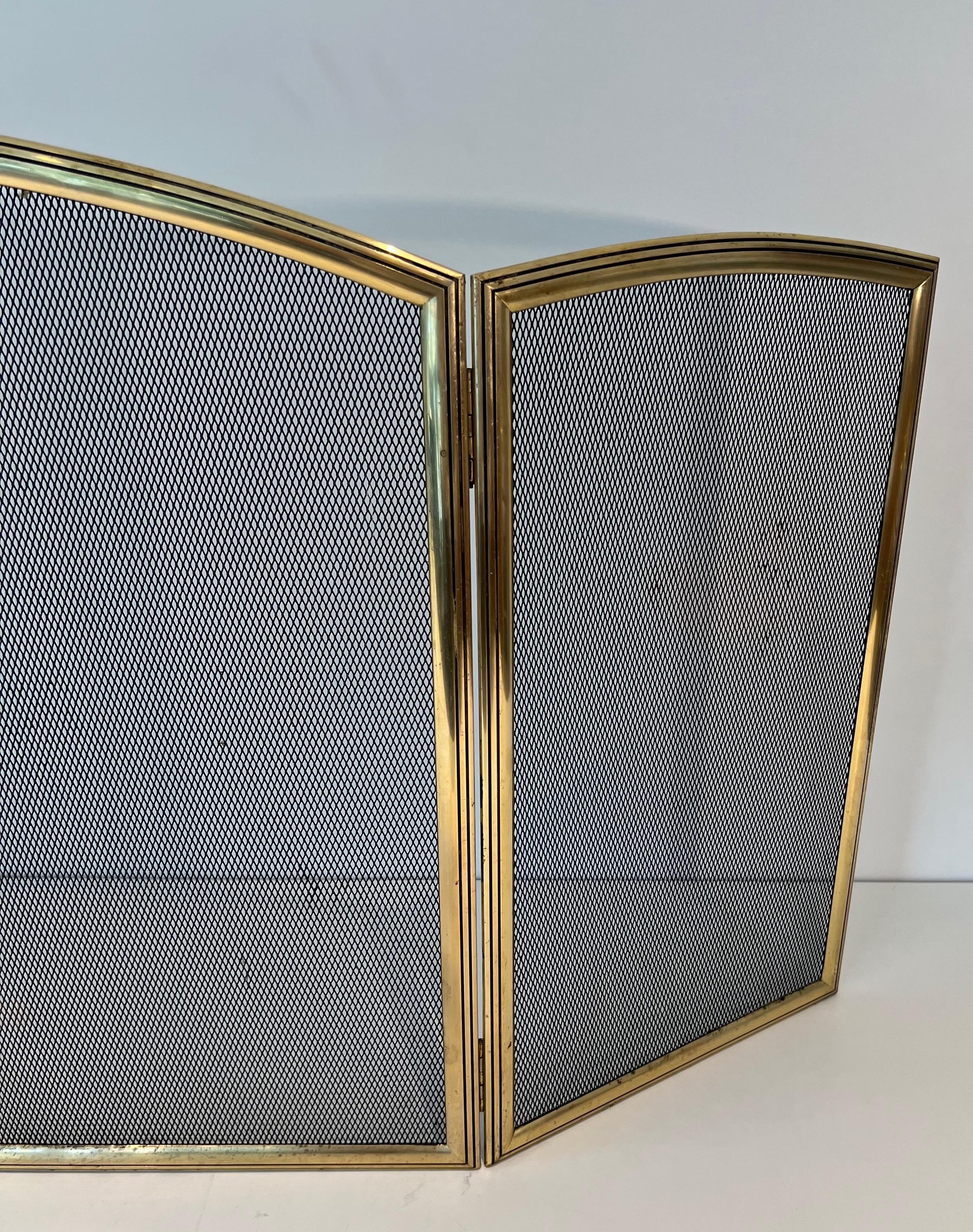 Neoclassical Style Brass and Grilling Fireplace Screen with 3 Panels For Sale 1