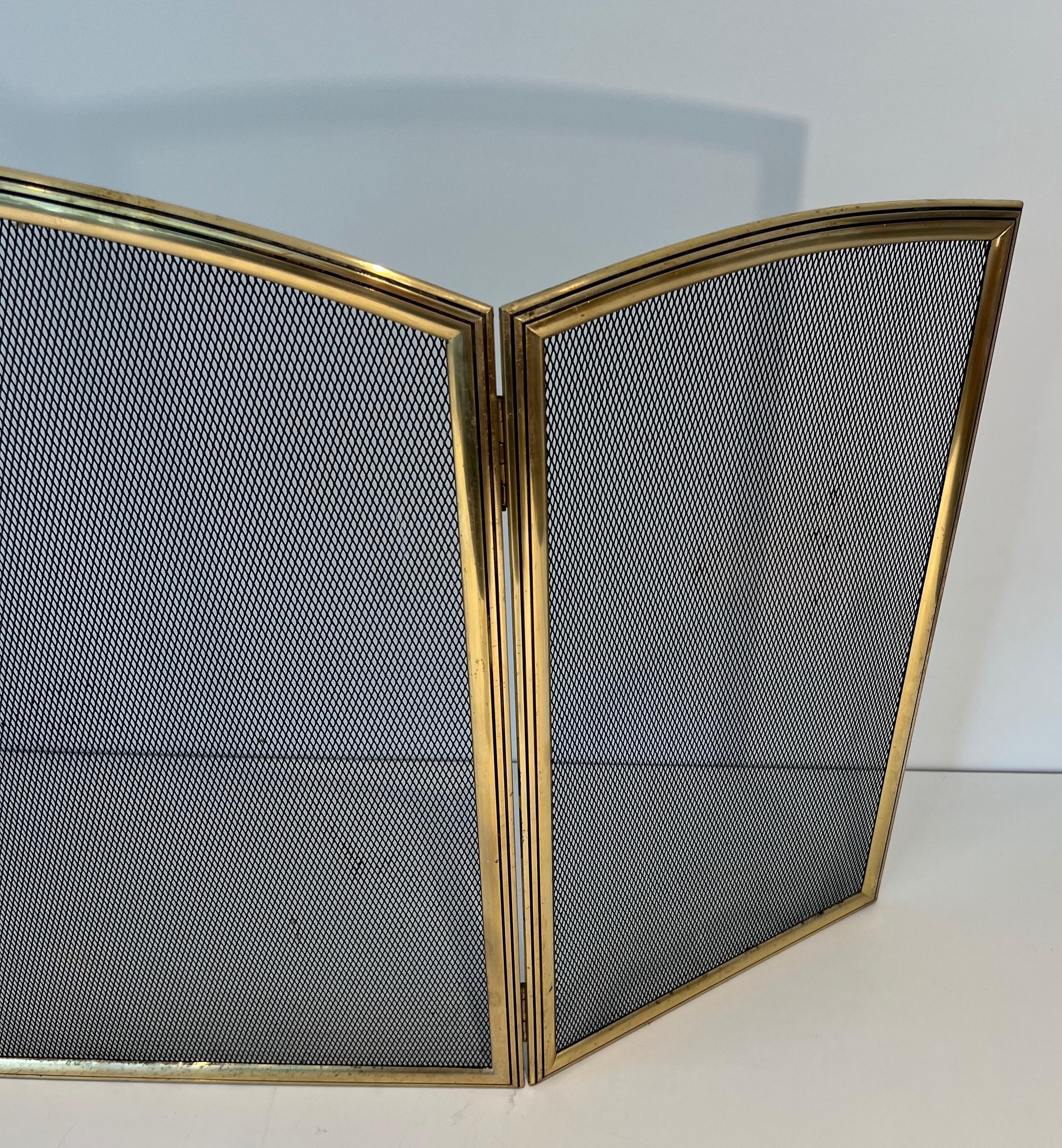 Neoclassical Style Brass and Grilling Fireplace Screen with 3 Panels For Sale 2