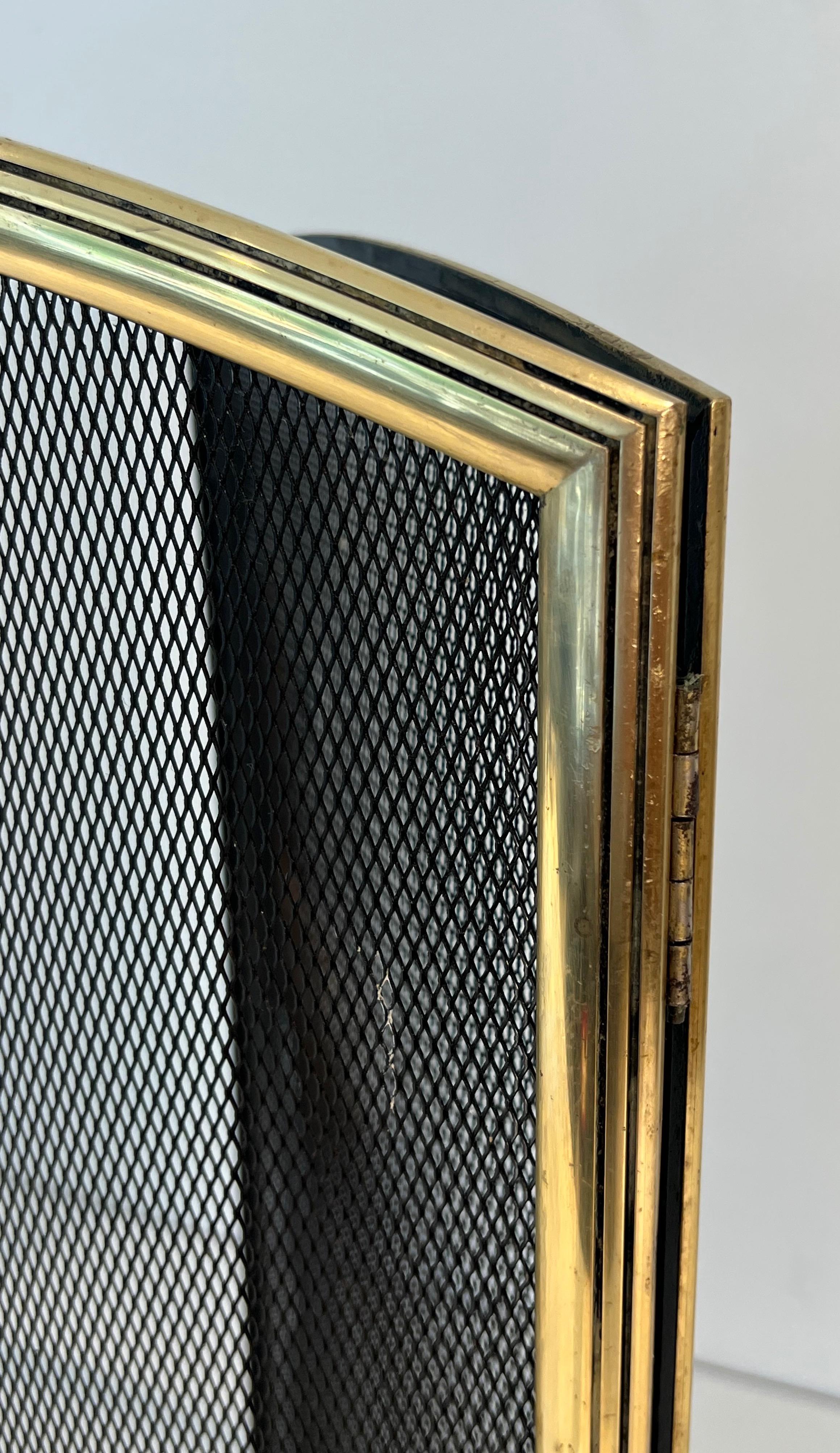 Neoclassical Style Brass and Grilling Fireplace Screen with 3 Panels For Sale 4