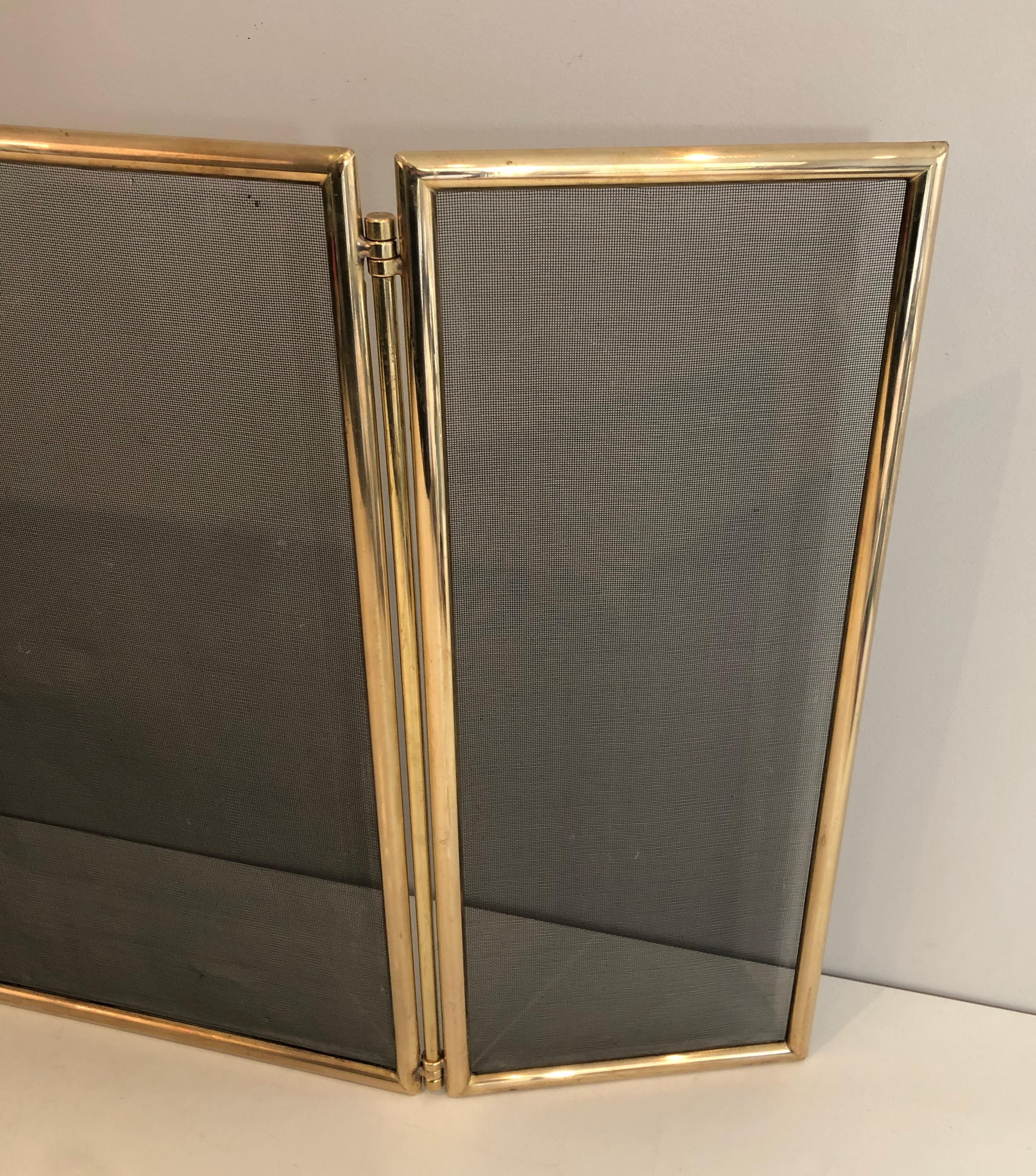 Neoclassical Style Brass and Grilling Folding Fireplace Screen, Circa 1970 5