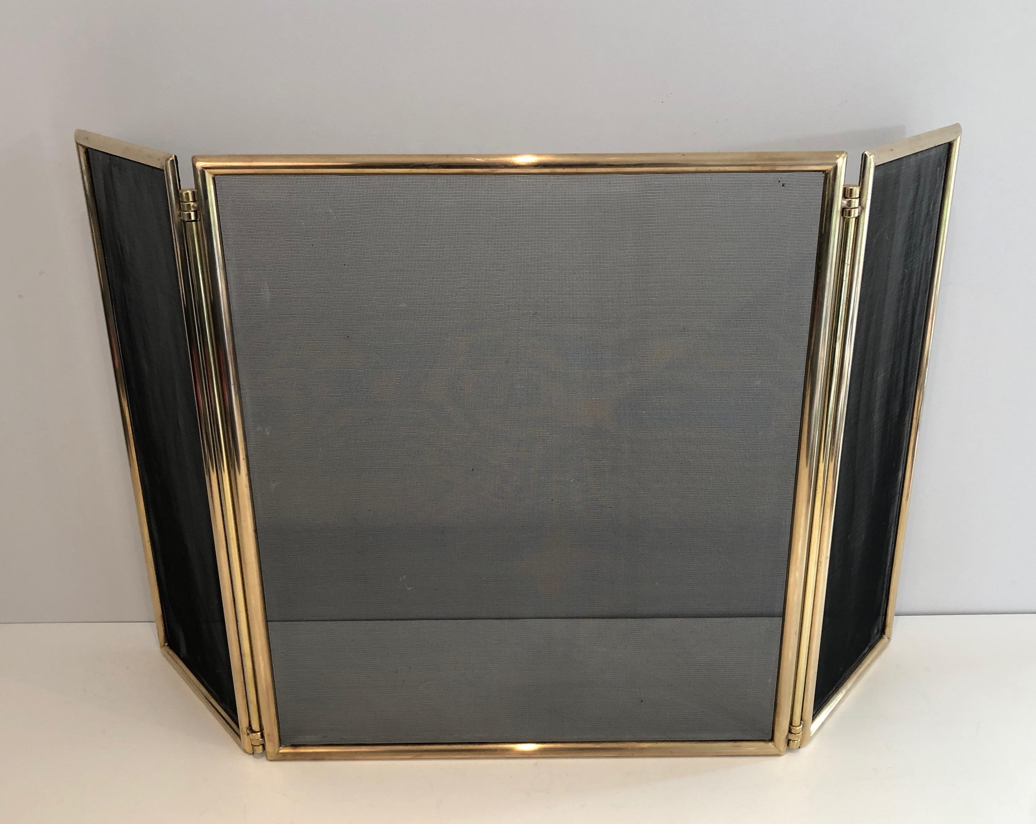 Neoclassical Style Brass and Grilling Folding Fireplace Screen, Circa 1970 7