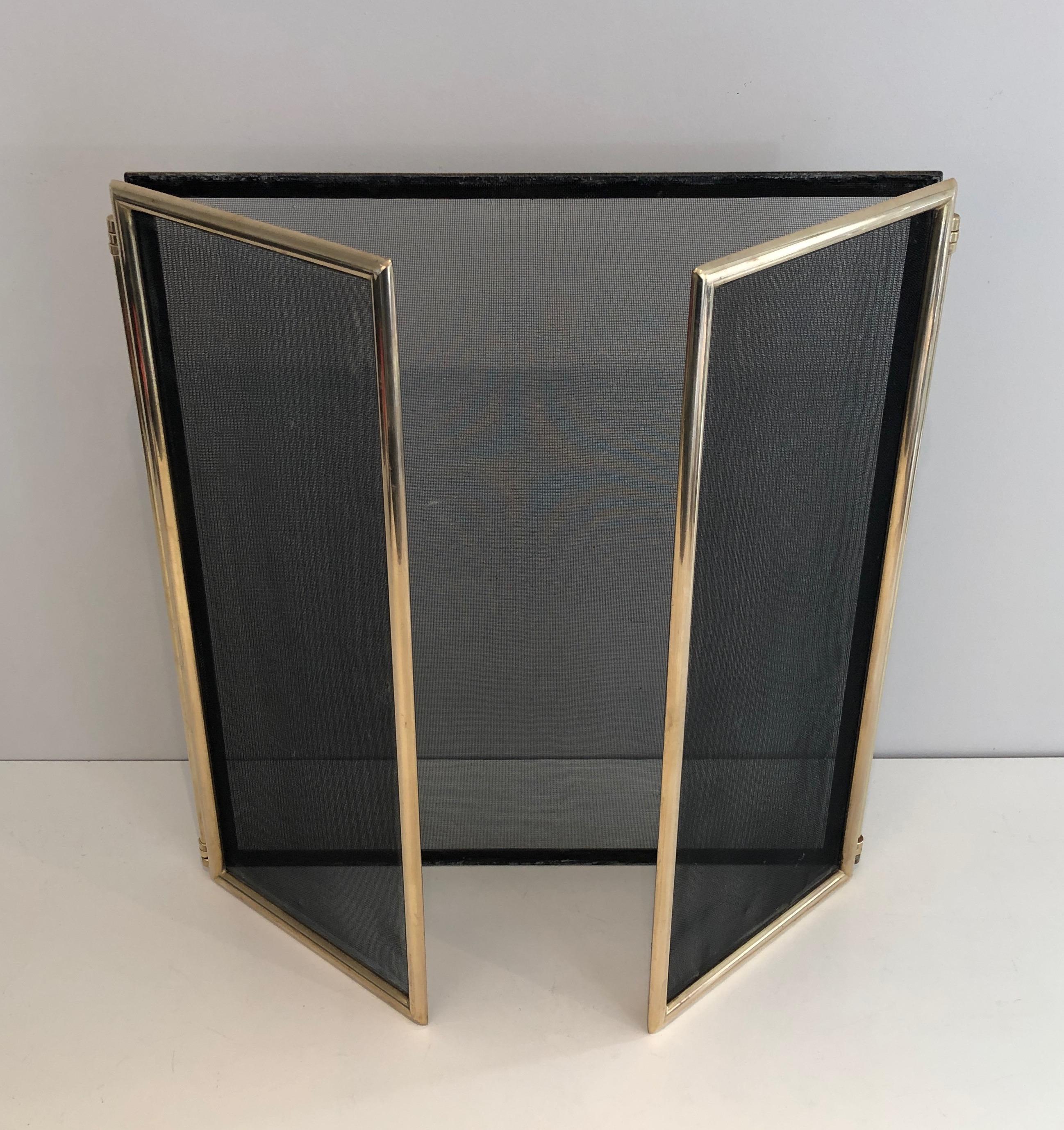 Neoclassical Style Brass and Grilling Folding Fireplace Screen, Circa 1970 9