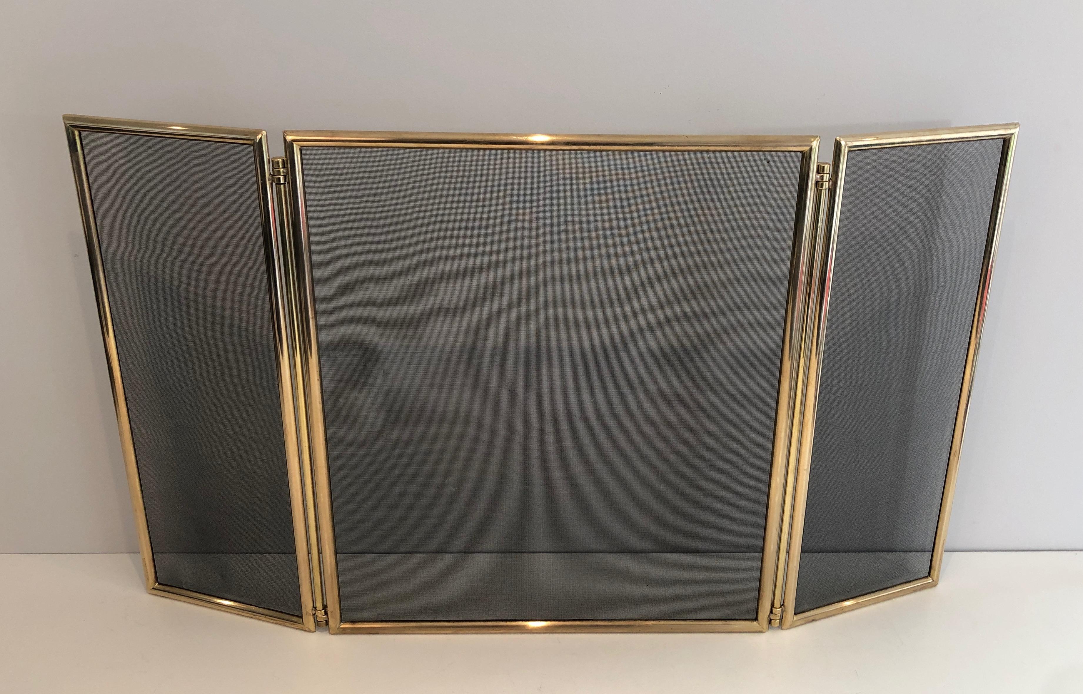 Neoclassical Style Brass and Grilling Folding Fireplace Screen, Circa 1970 13