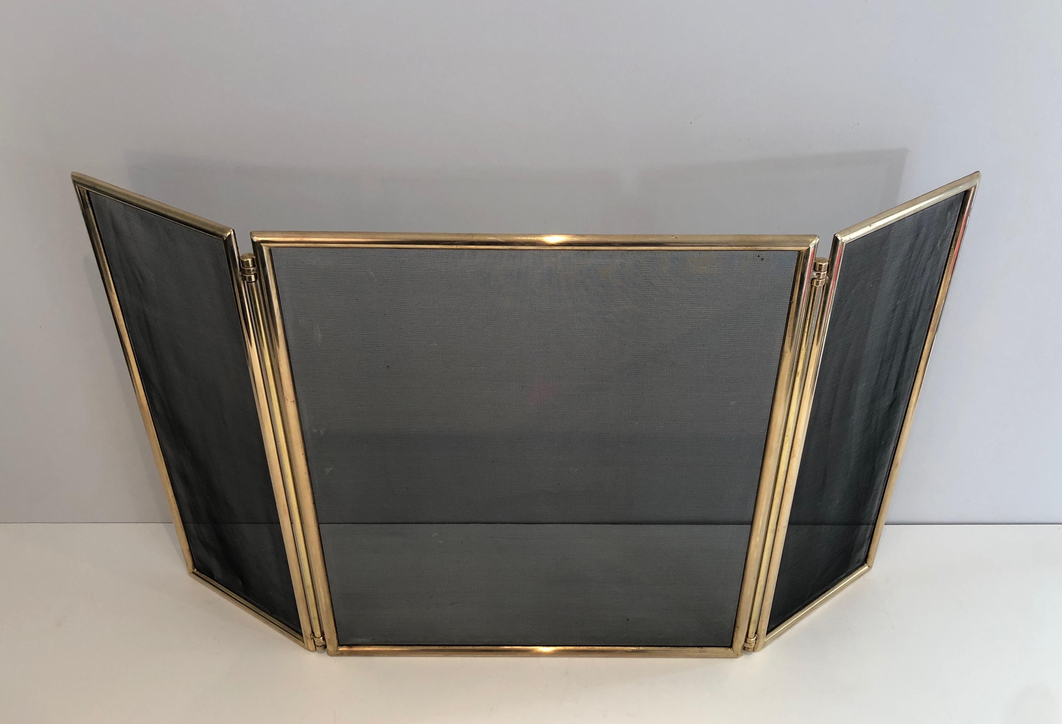 Neoclassical Style Brass and Grilling Folding Fireplace Screen, Circa 1970 14