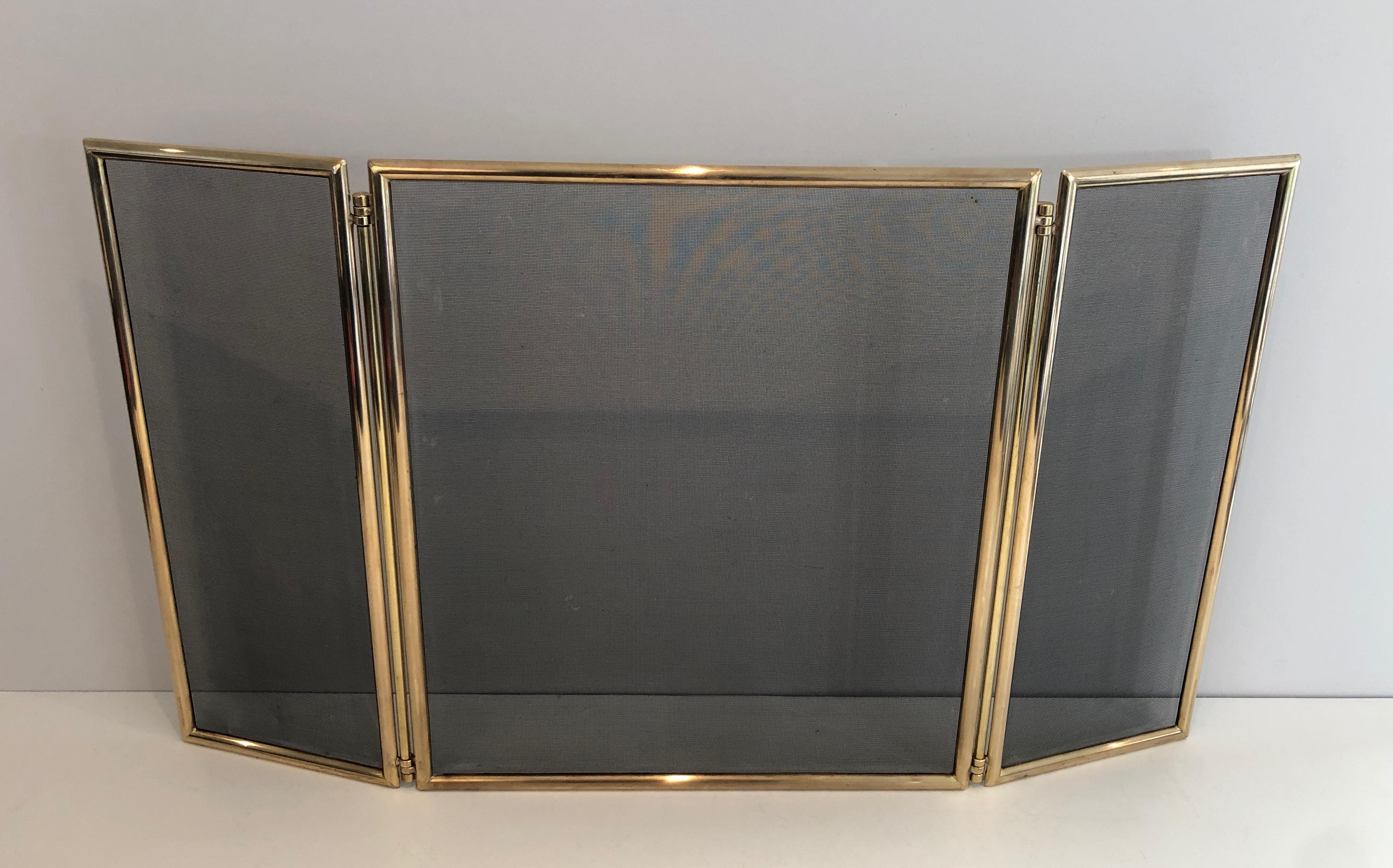 Neoclassical Style Brass and Grilling Folding Fireplace Screen, Circa 1970 15