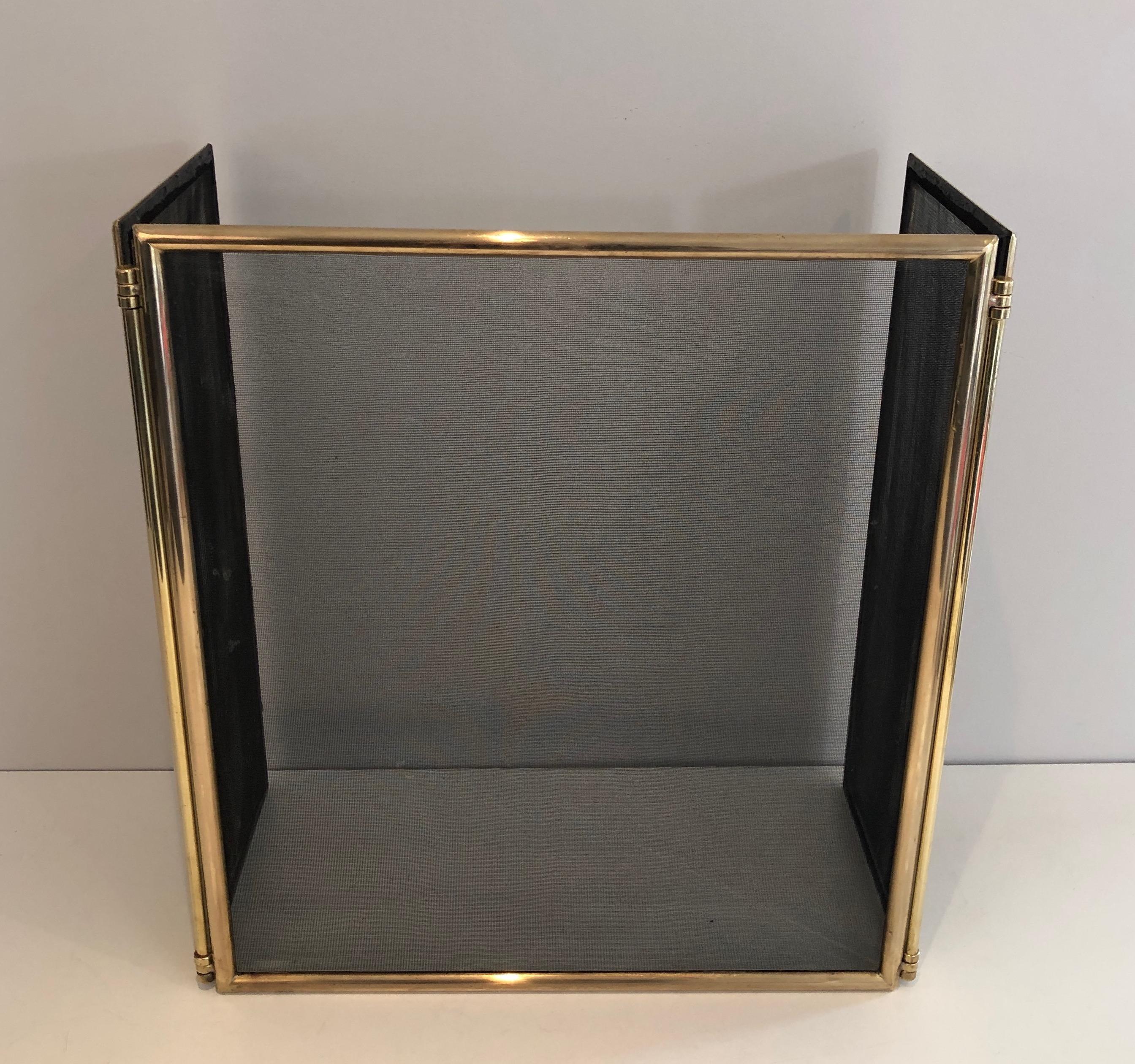 French Neoclassical Style Brass and Grilling Folding Fireplace Screen, Circa 1970