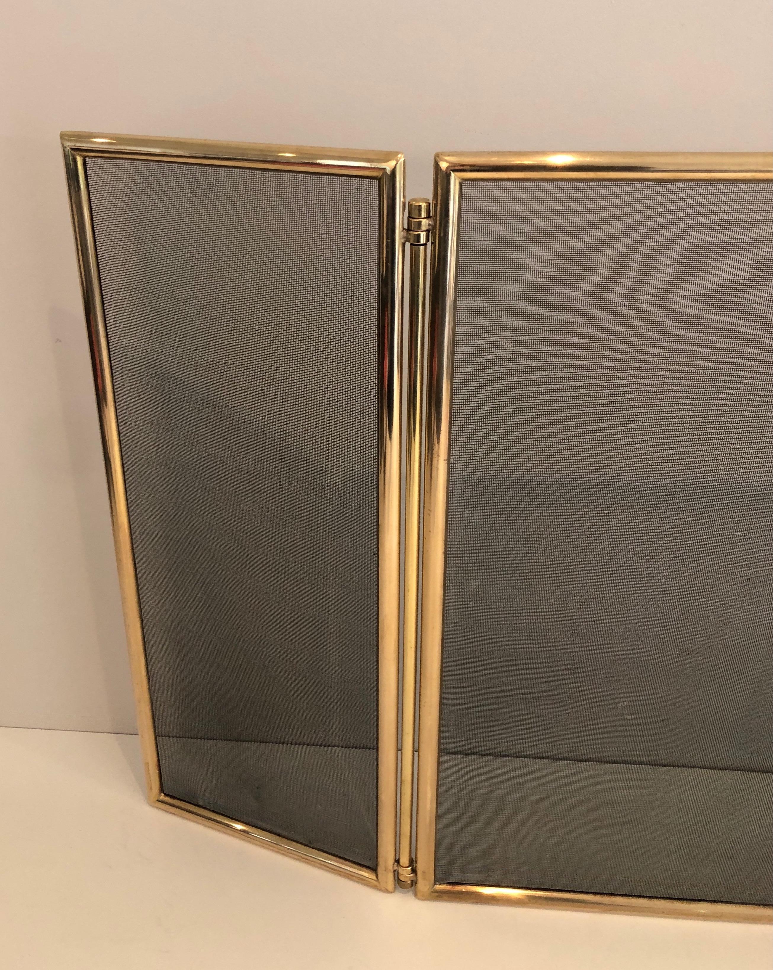 Late 20th Century Neoclassical Style Brass and Grilling Folding Fireplace Screen, Circa 1970