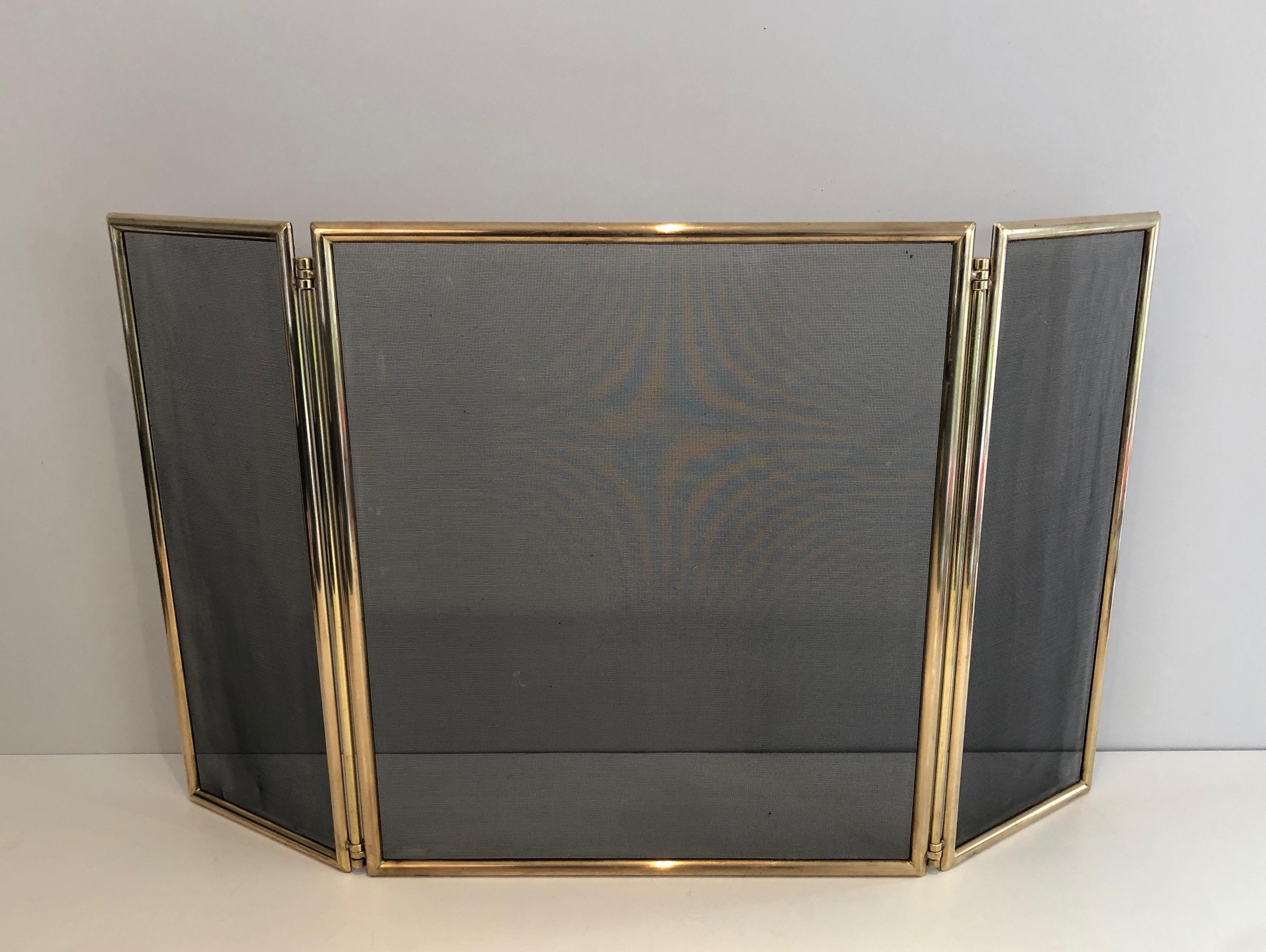 Neoclassical Style Brass and Grilling Folding Fireplace Screen, Circa 1970 4