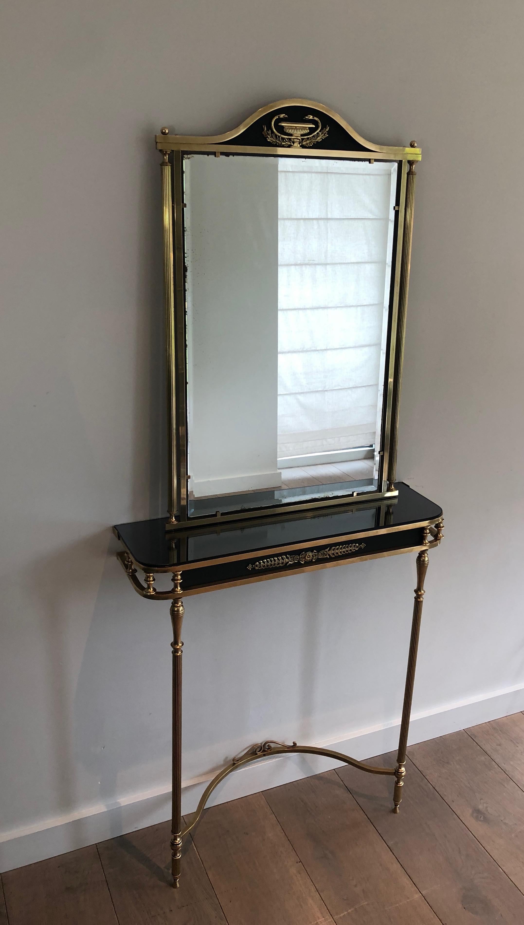 Neoclassical Style Brass and Lacquered Metal Console and Mirror Decorated with P 11