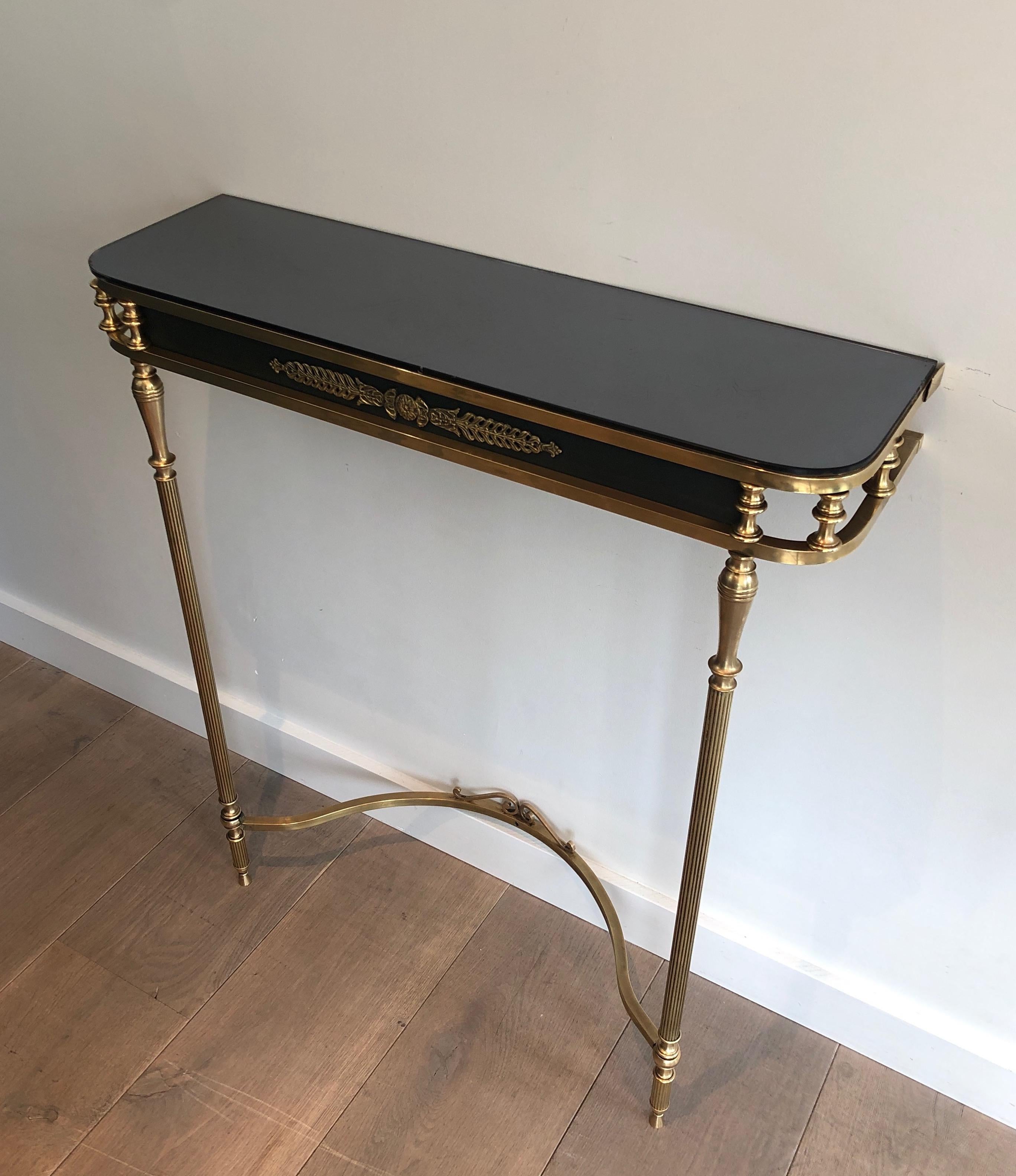 Mid-20th Century Neoclassical Style Brass and Lacquered Metal Console and Mirror Decorated with P