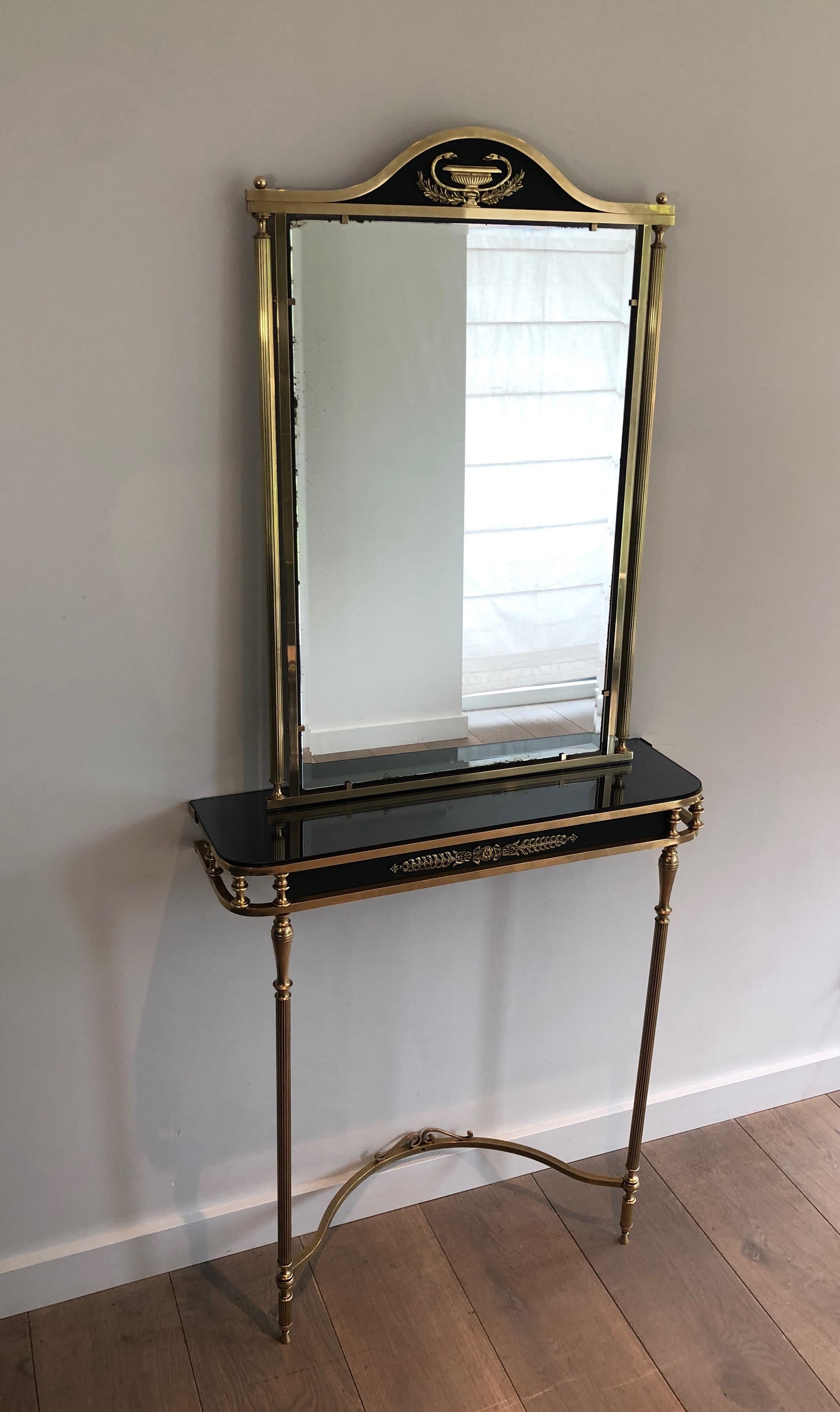 Neoclassical Style Brass and Lacquered Metal Console and Mirror Decorated with P 2
