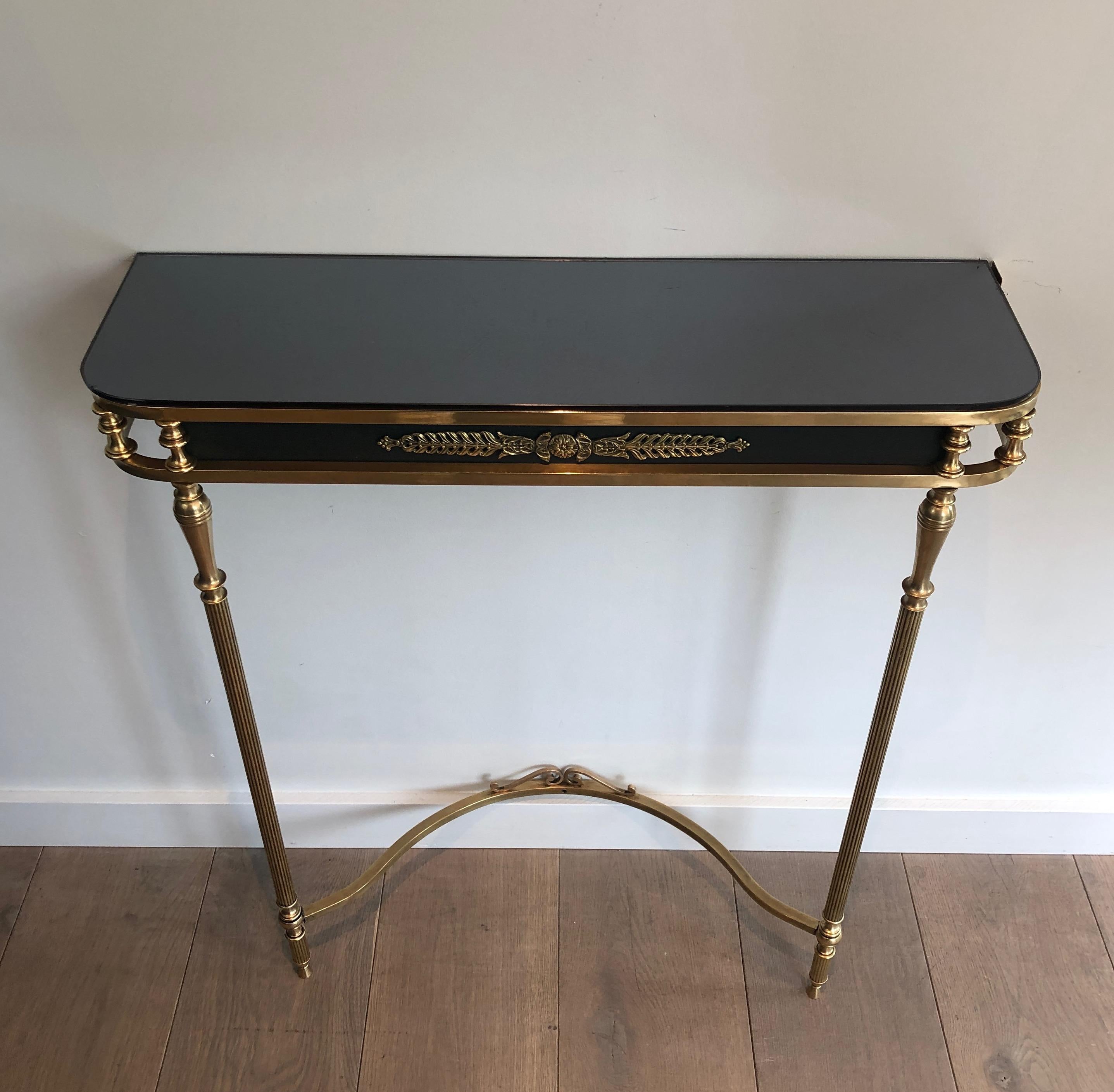 Neoclassical Style Brass and Lacquered Metal Console with Blueish Glass Decorate 6