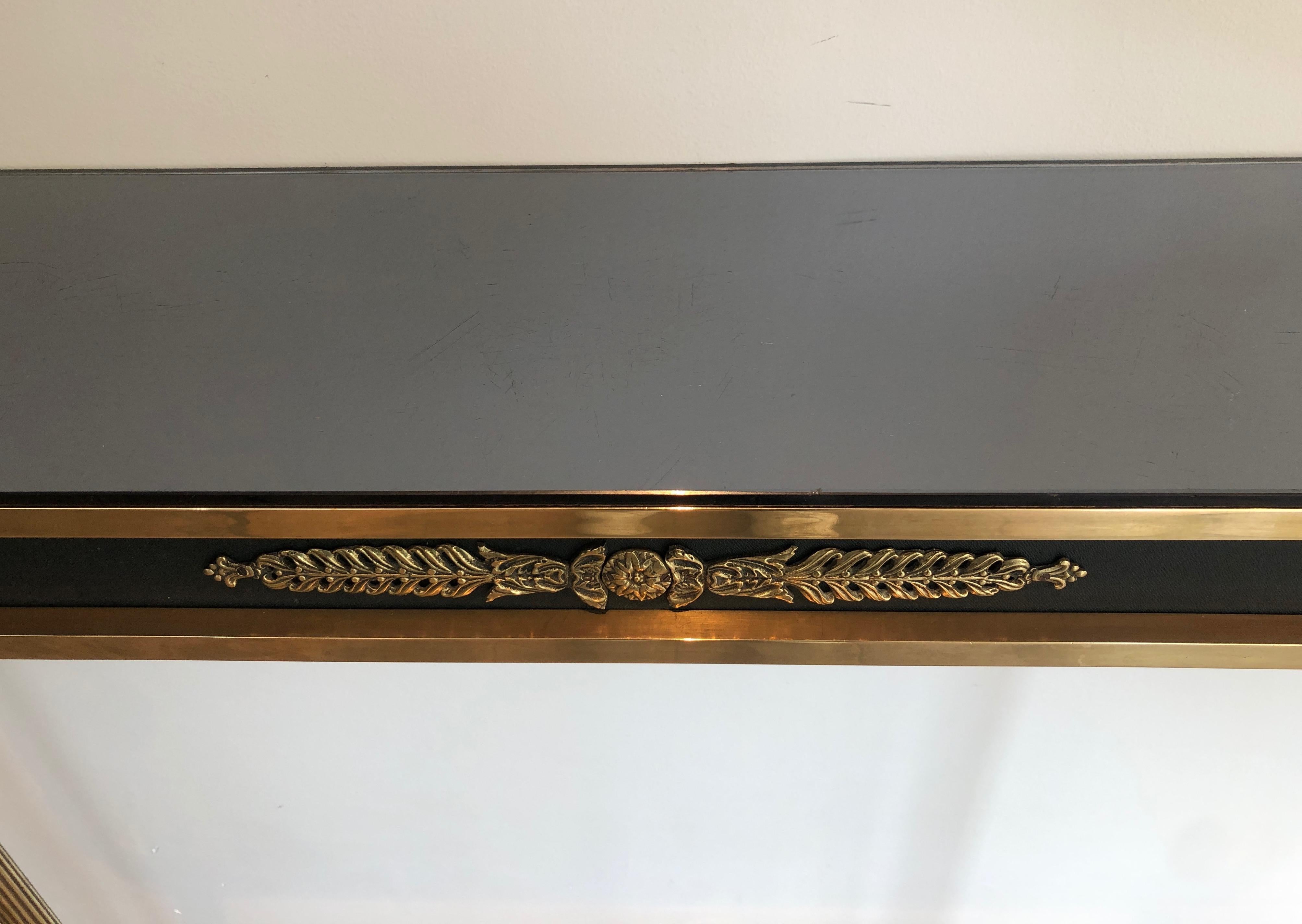 Neoclassical Style Brass and Lacquered Metal Console with Blueish Glass Decorate 8