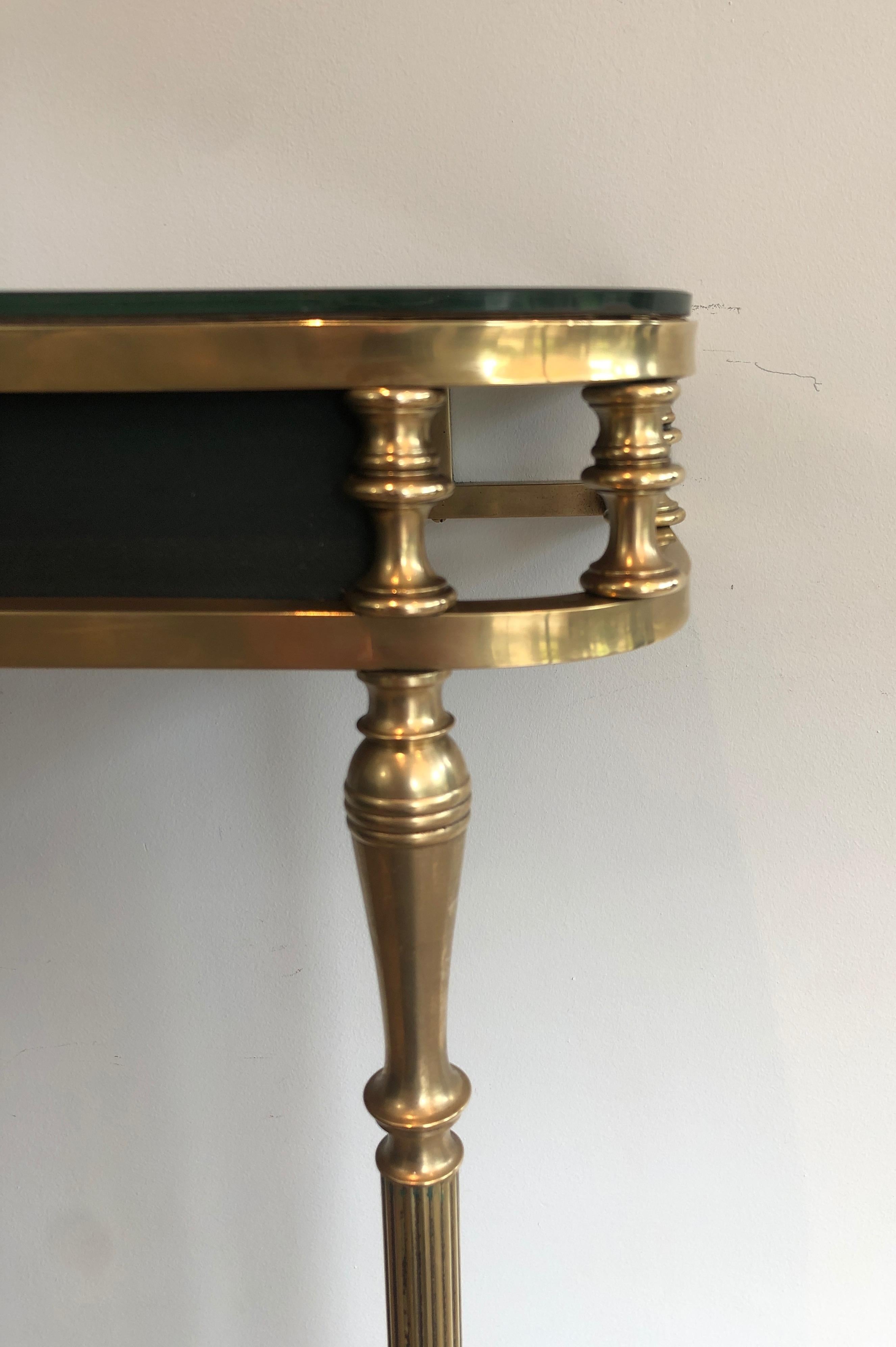 Neoclassical Style Brass and Lacquered Metal Console with Blueish Glass Decorate 9