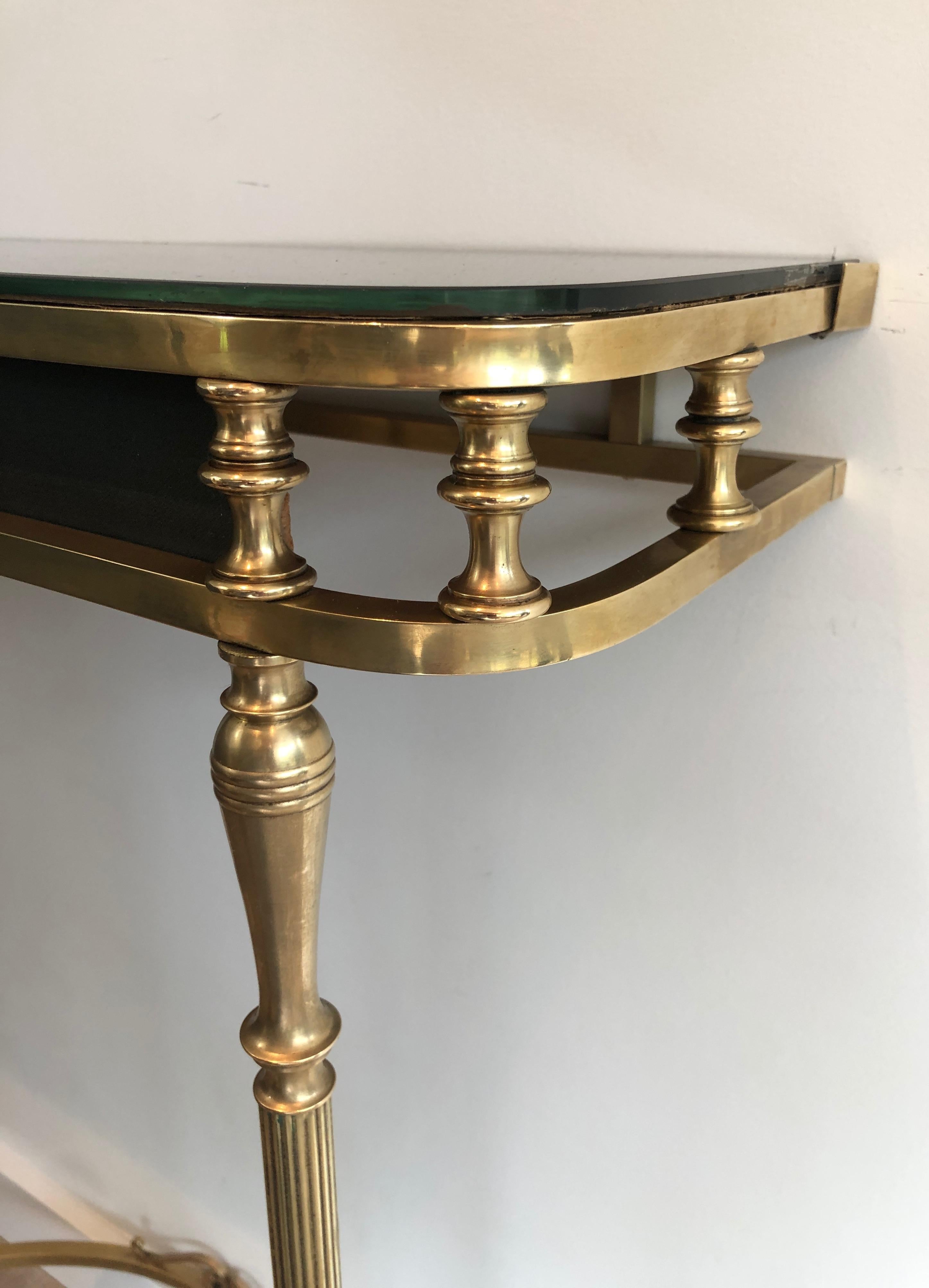 Neoclassical Style Brass and Lacquered Metal Console with Blueish Glass Decorate 10