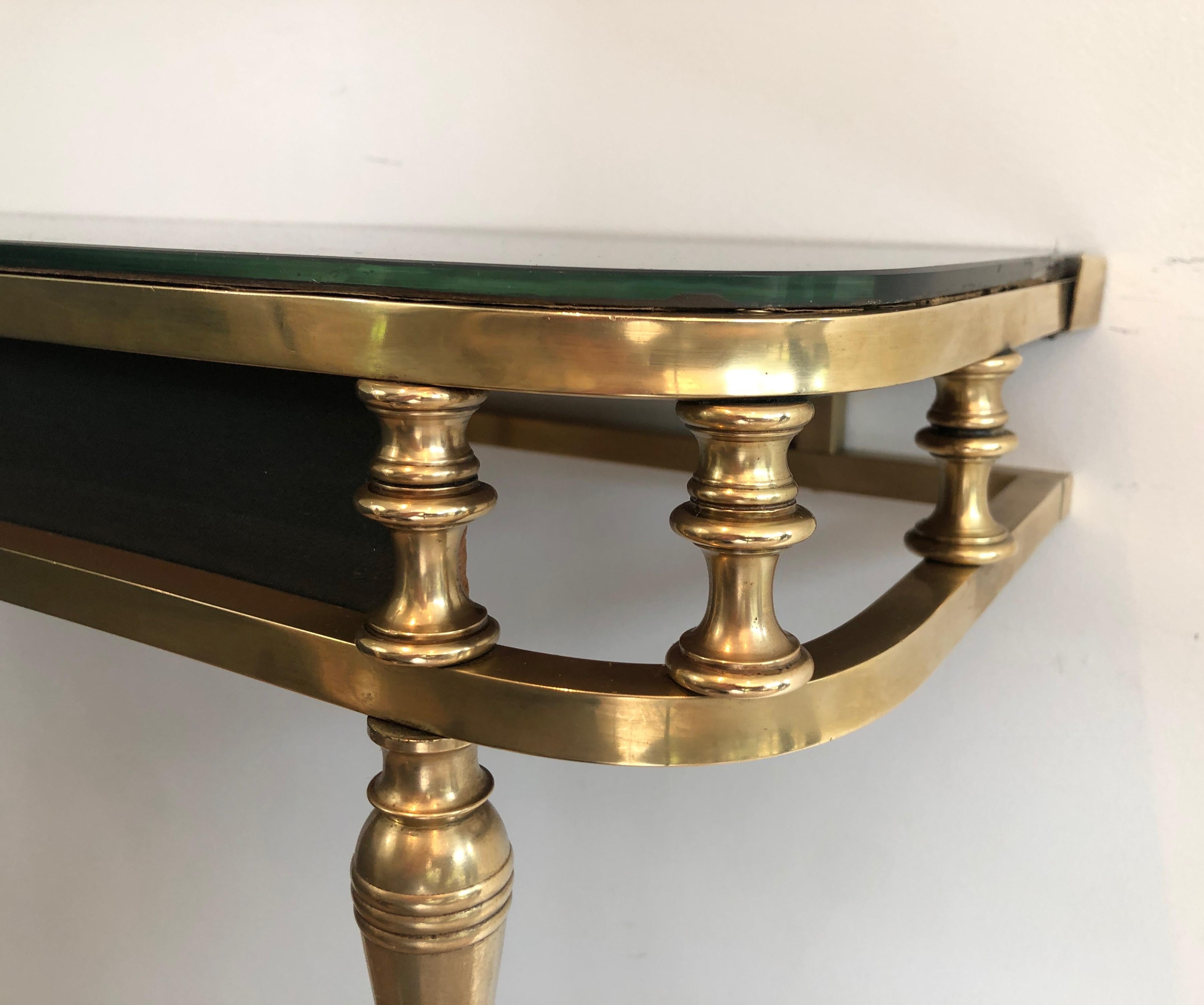 Neoclassical Style Brass and Lacquered Metal Console with Blueish Glass Decorate 11