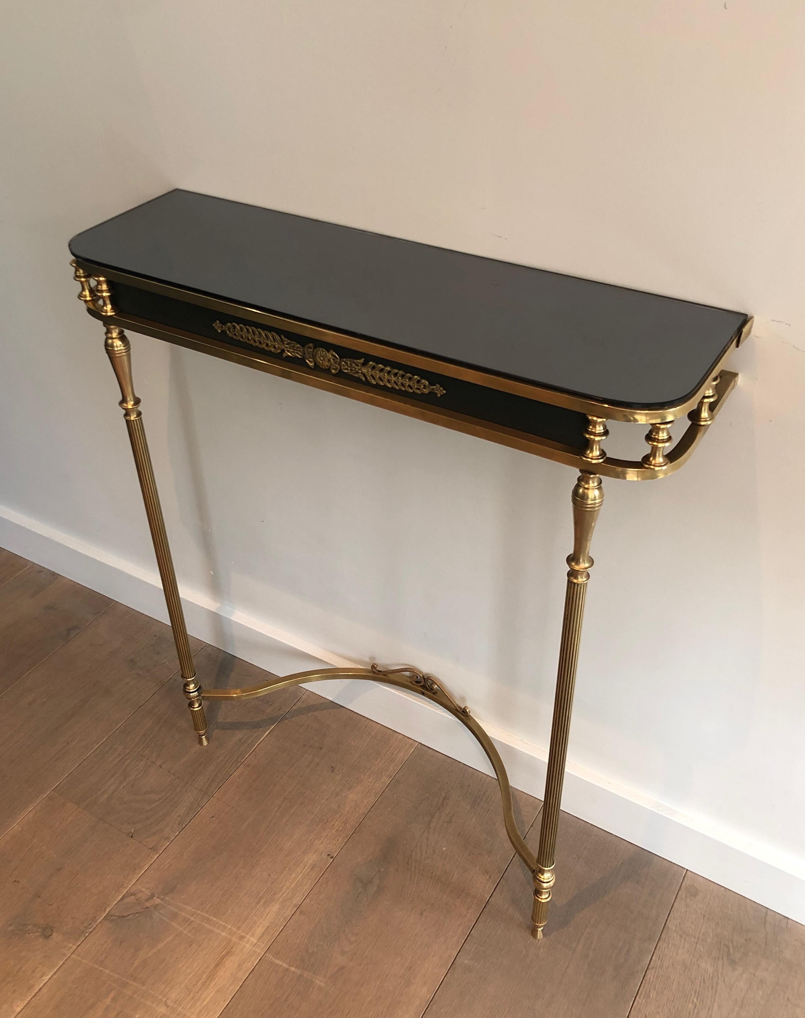 Neoclassical Style Brass and Lacquered Metal Console with Blueish Glass Decorate 12