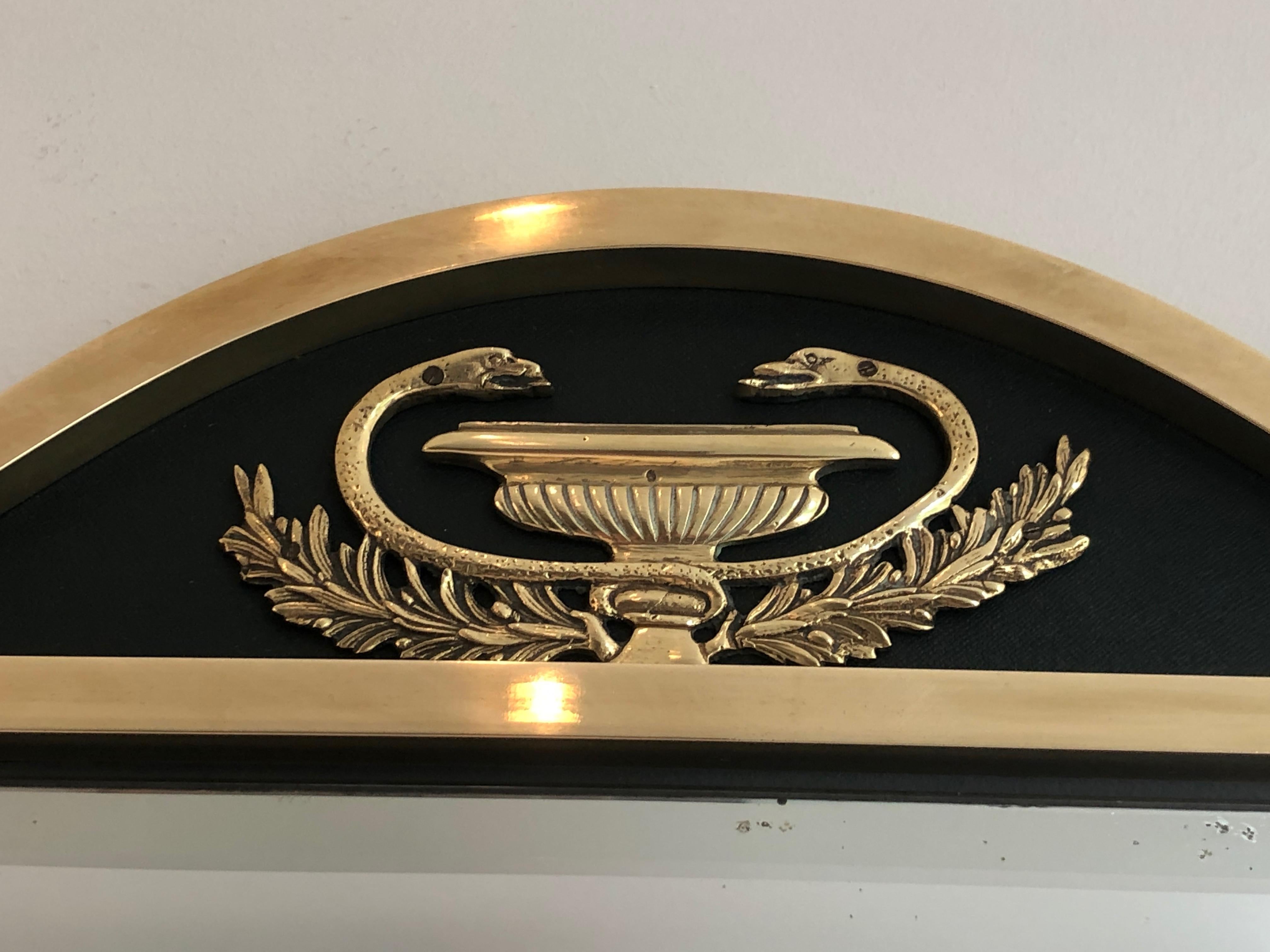Neoclassical Style Brass and Lacquered Metal Mirror with Cup and Swan Necks. For Sale 4