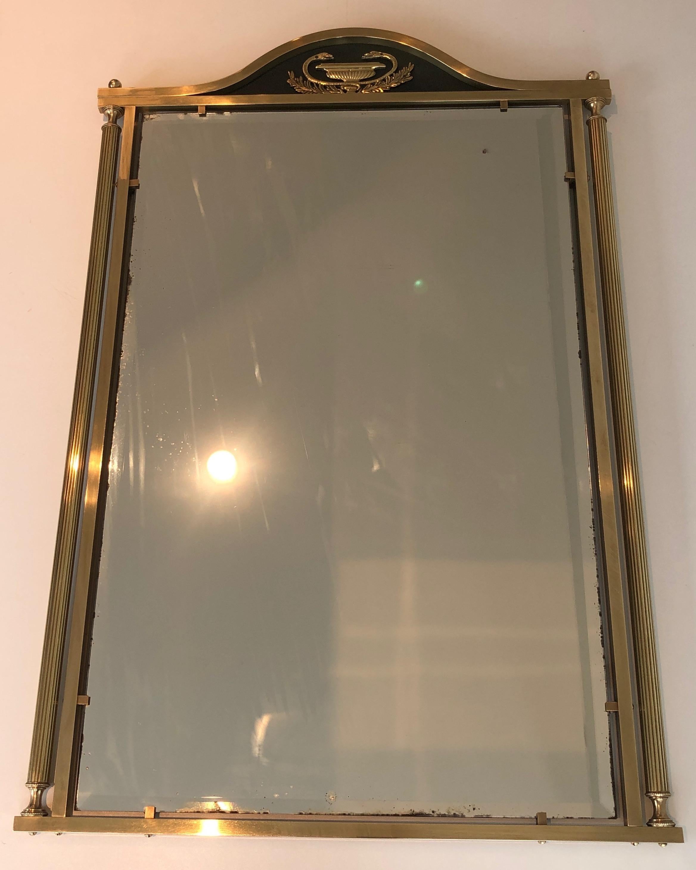 Neoclassical Style Brass and Lacquered Metal Mirror with Cup and Swan Necks. For Sale 5